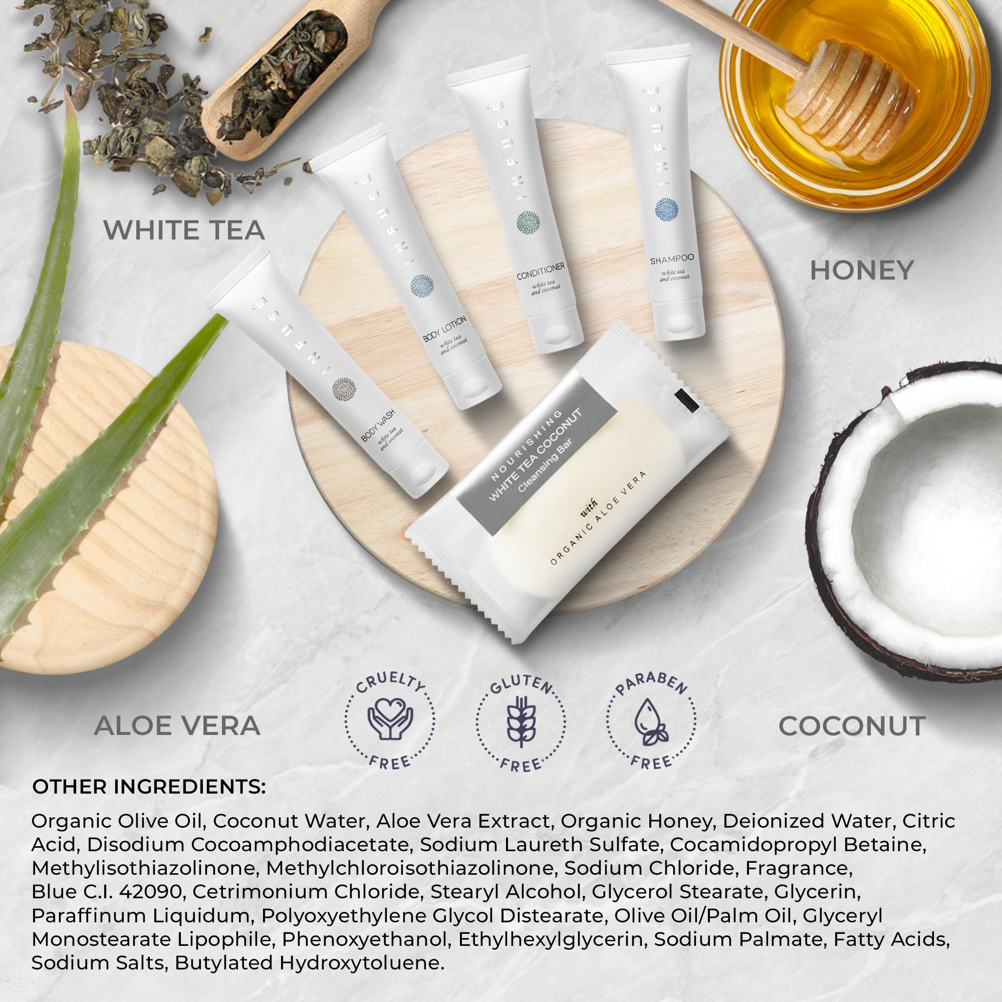 Infuse Amenity Kit - Bulk Hotel Toiletries Set (1 oz Shampoo, Conditioner, Lotion, Body Wash & Bar Soap) - 15 Sets/Case for Hospitality, Vacation Rentals & Guest Amenities - Perfect for Hotels, Resorts, Airbnbs & Travel Essentials