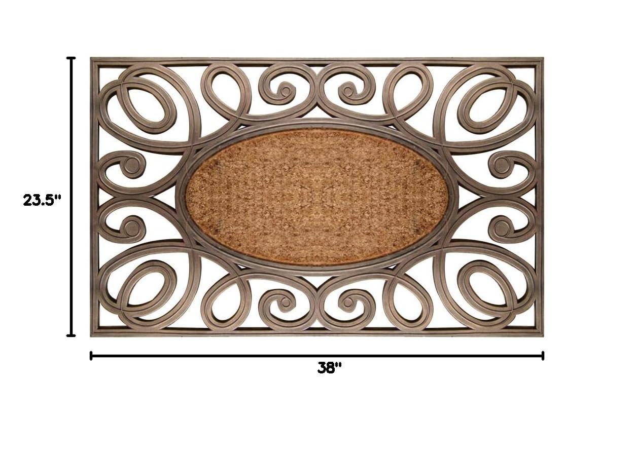 Premium A1HC Rubber & Coir Elegant Circles Princess Large Doormat 23.5x38 Inches - Non-Slip Entryway Rug for Front Door, Porch, and Home Decor