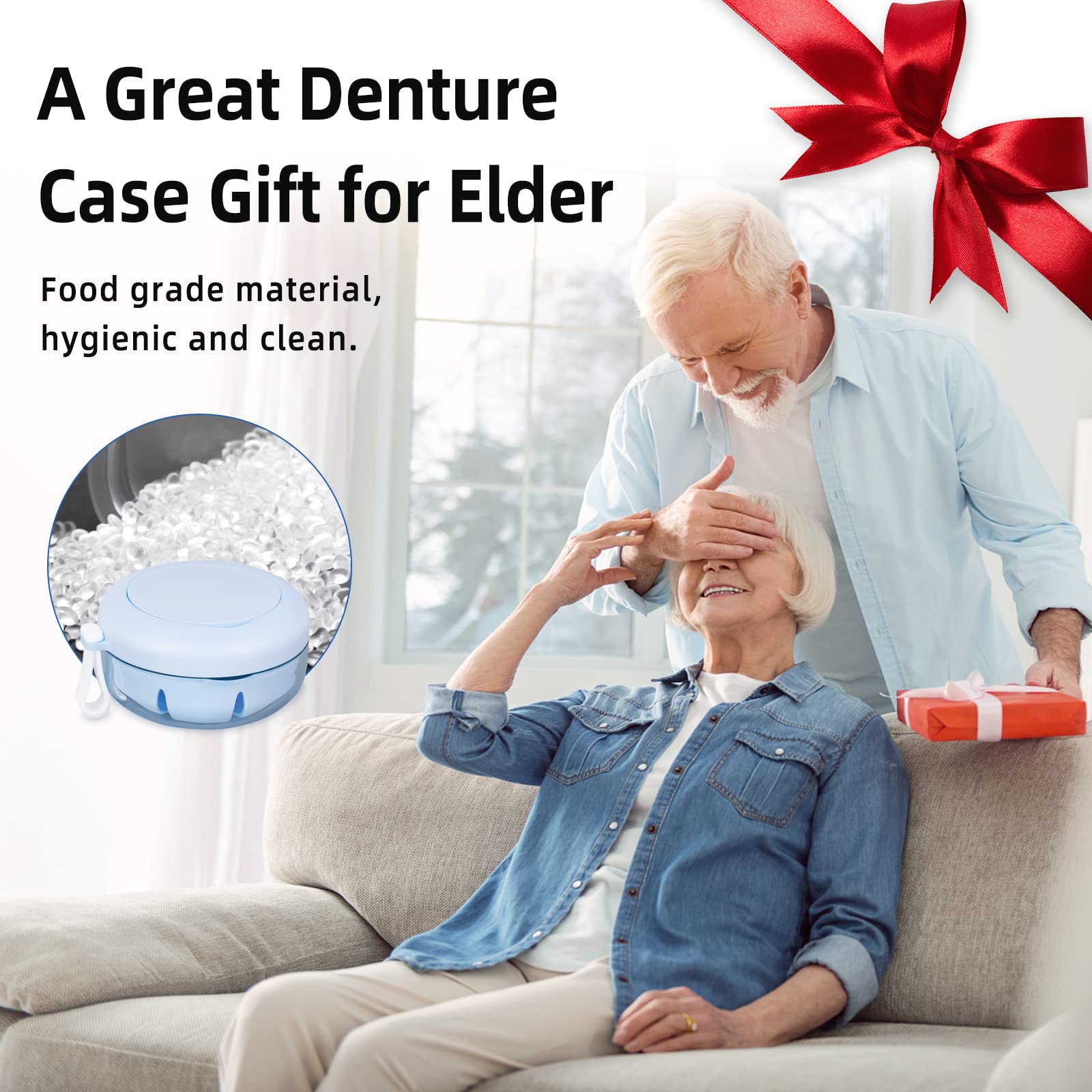 Leak Proof Denture Cup Kit for Travel - Retainer Case with Brush & Mirror for Denture Care