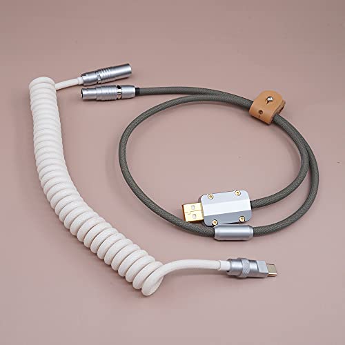 Premium Handmade Coiled USB C Cable for Mechanical Keyboards - Custom Aviator Connector Type C/Micro USB/USB Mini - Durable Braided Charging Cord for Gaming Setup, Office Workstation & Custom PC Builds