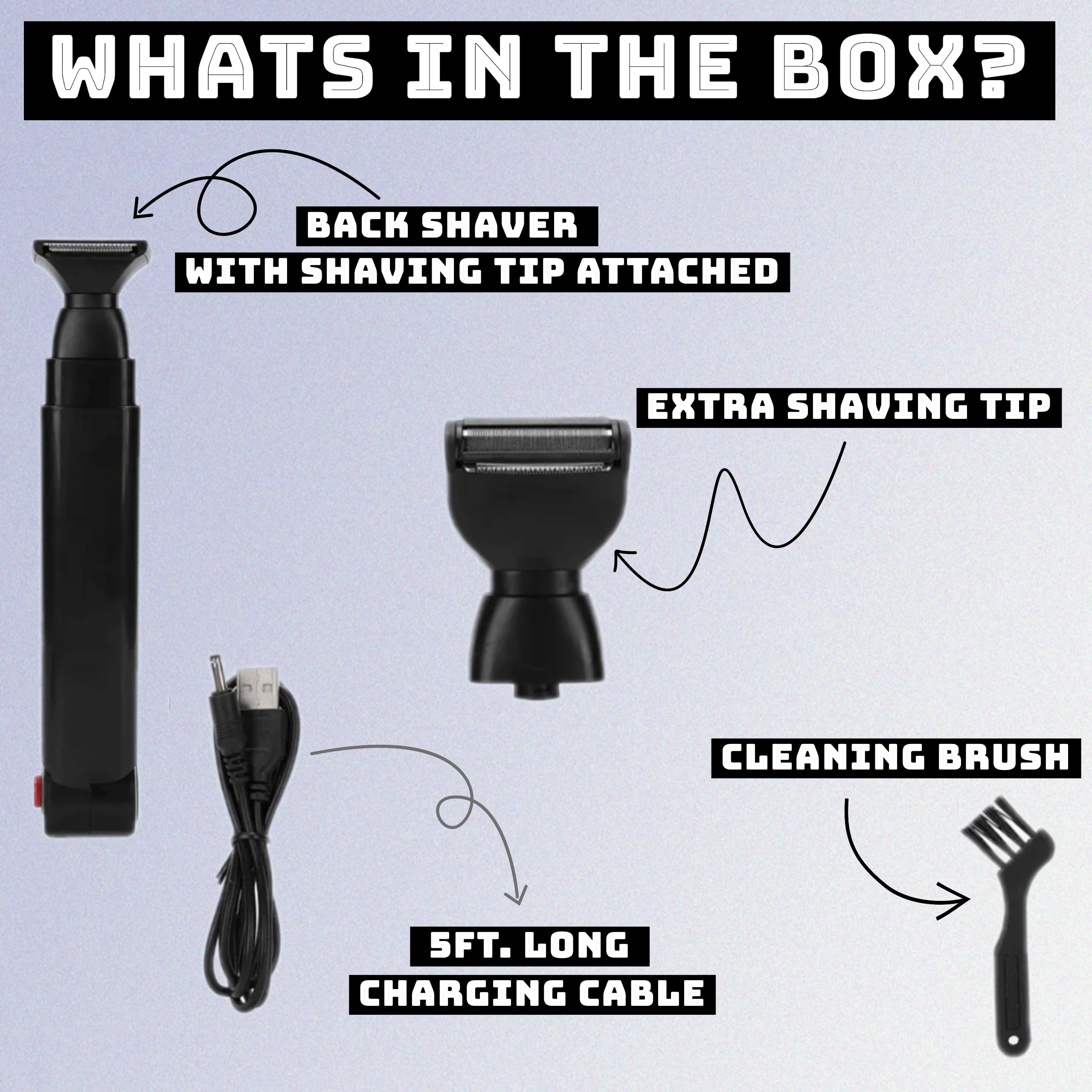 Premium Electric Back Shaver for Men - Rechargeable Long Handle Body Groomer with Precision Blades - Perfect for Back, Chest & Body Hair Removal at Home or Travel