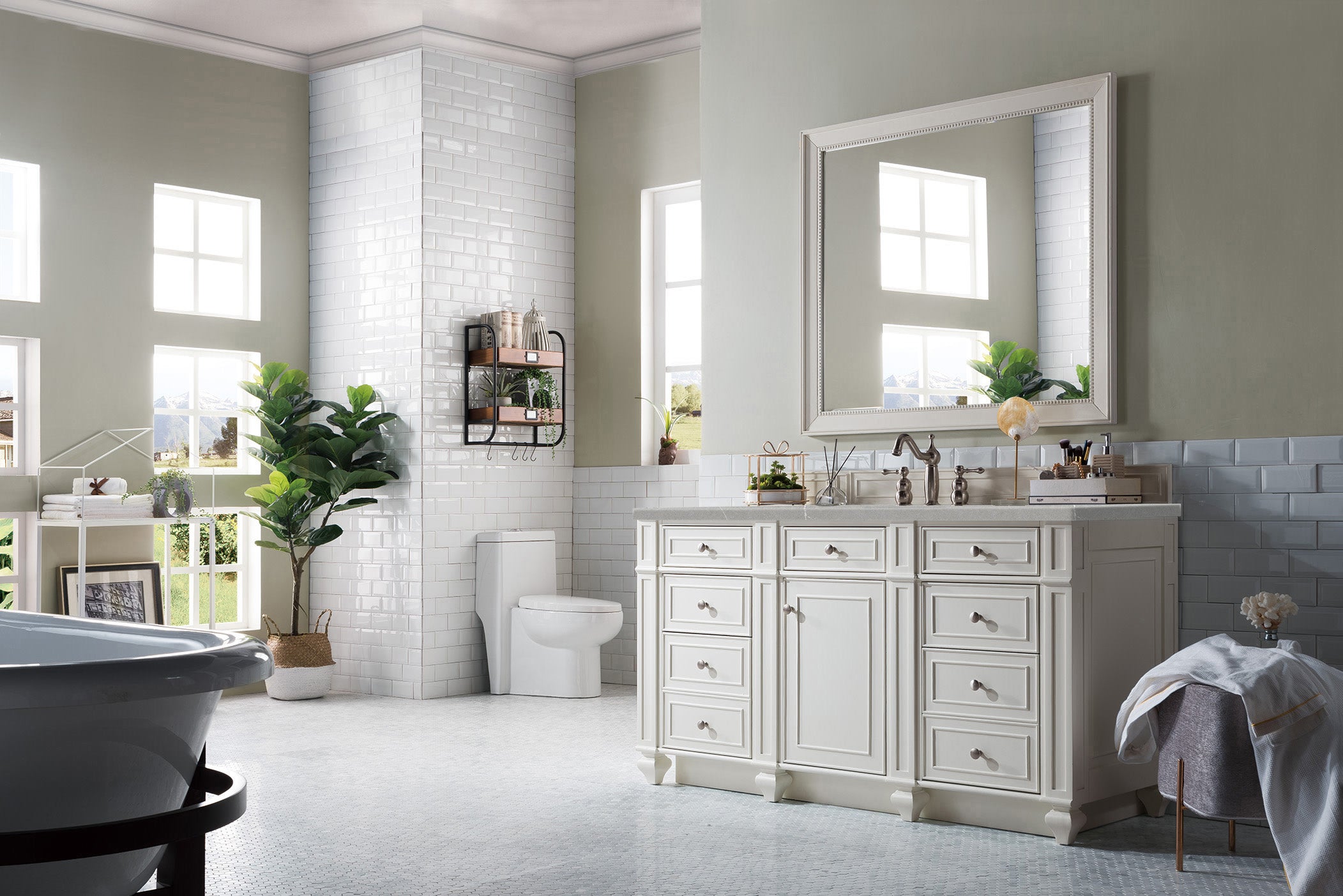 Bristol 60 Inch Single Bathroom Vanity Set with 3CM Eternal Serena Quartz Countertop in Bright White - Perfect for Modern Master Bathrooms & Powder Rooms