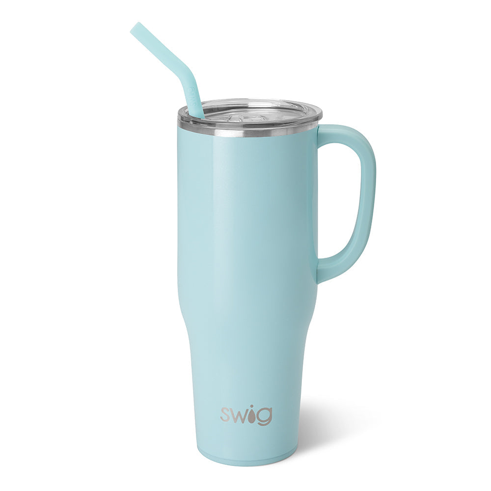 Shimmer Aquamarine Mega Mug 40oz - Large Insulated Tumbler with Lid & Straw, Perfect for Coffee, Tea & Cold Drinks - Ideal for Office, Travel & Outdoor Activities
