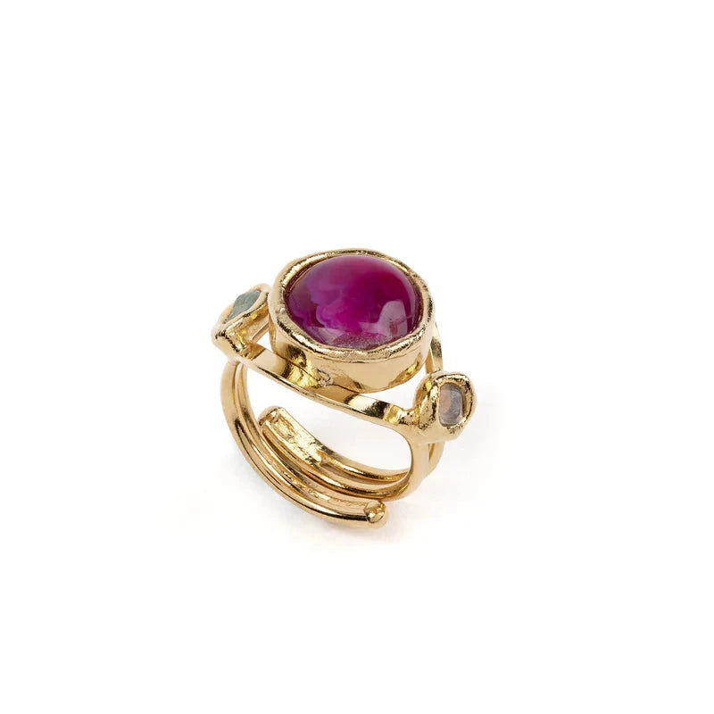 18K Gold Crystal Protection Ring for Women - Elegant Healing Jewelry for Daily Wear, Meditation & Positive Energy
