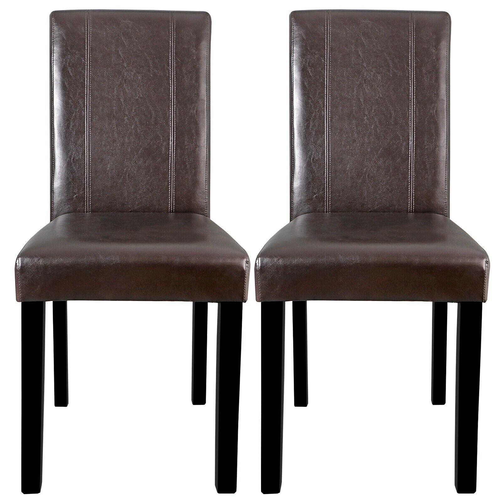 2 Pack Brown Leather Dining Chairs - Armless Modern Kitchen & Dining Room Chairs Set with Elegant Backrest - Perfect for Home, Restaurant, and Office Use