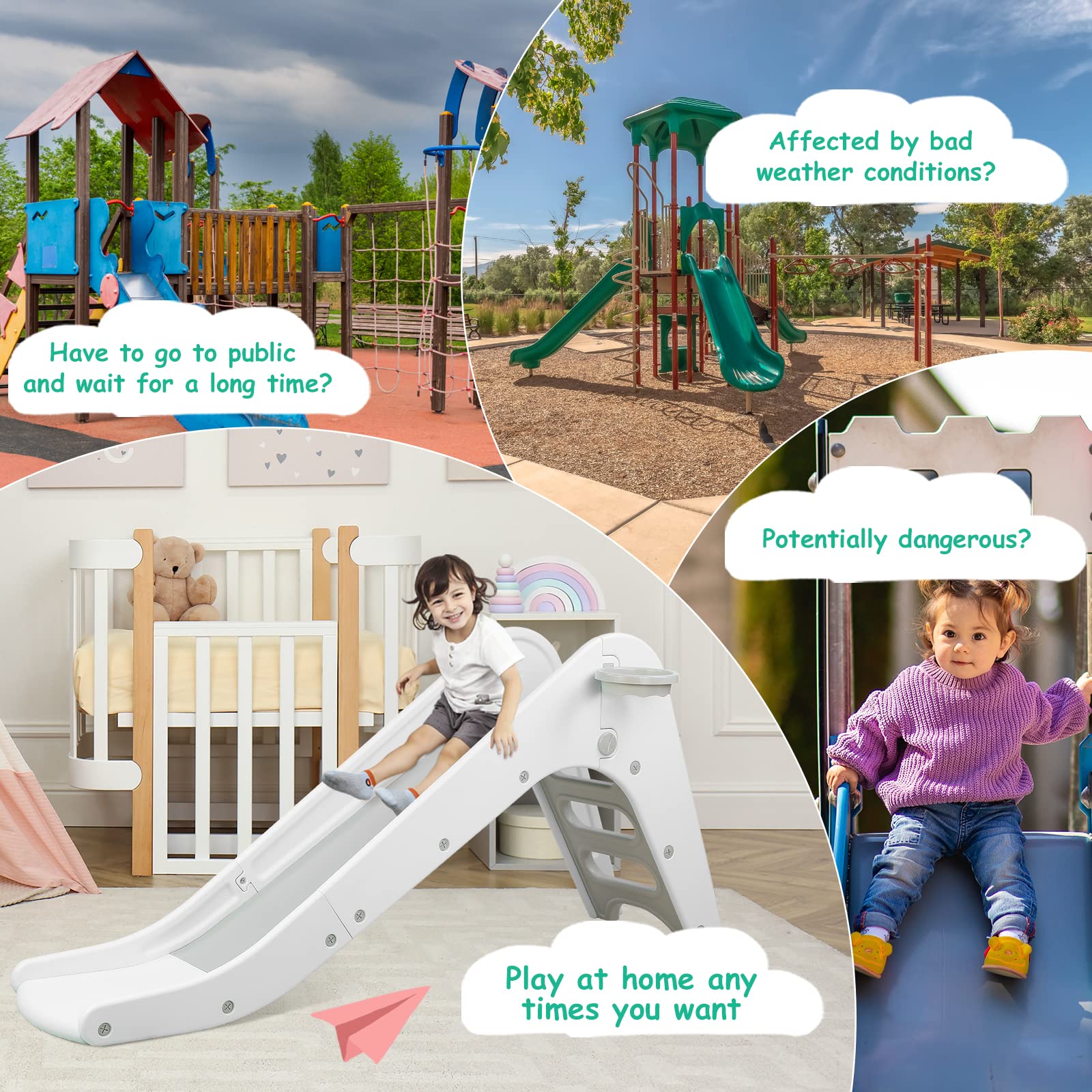 Arlopu Freestanding Kids Slide & Climber with Basketball Hoop - Indoor/Outdoor Toddler Playset for Boys & Girls | Sturdy Playground Toy with Long Slope & Ball | Perfect for Backyard, Birthday Gifts & Daycare Activities (Grey White)