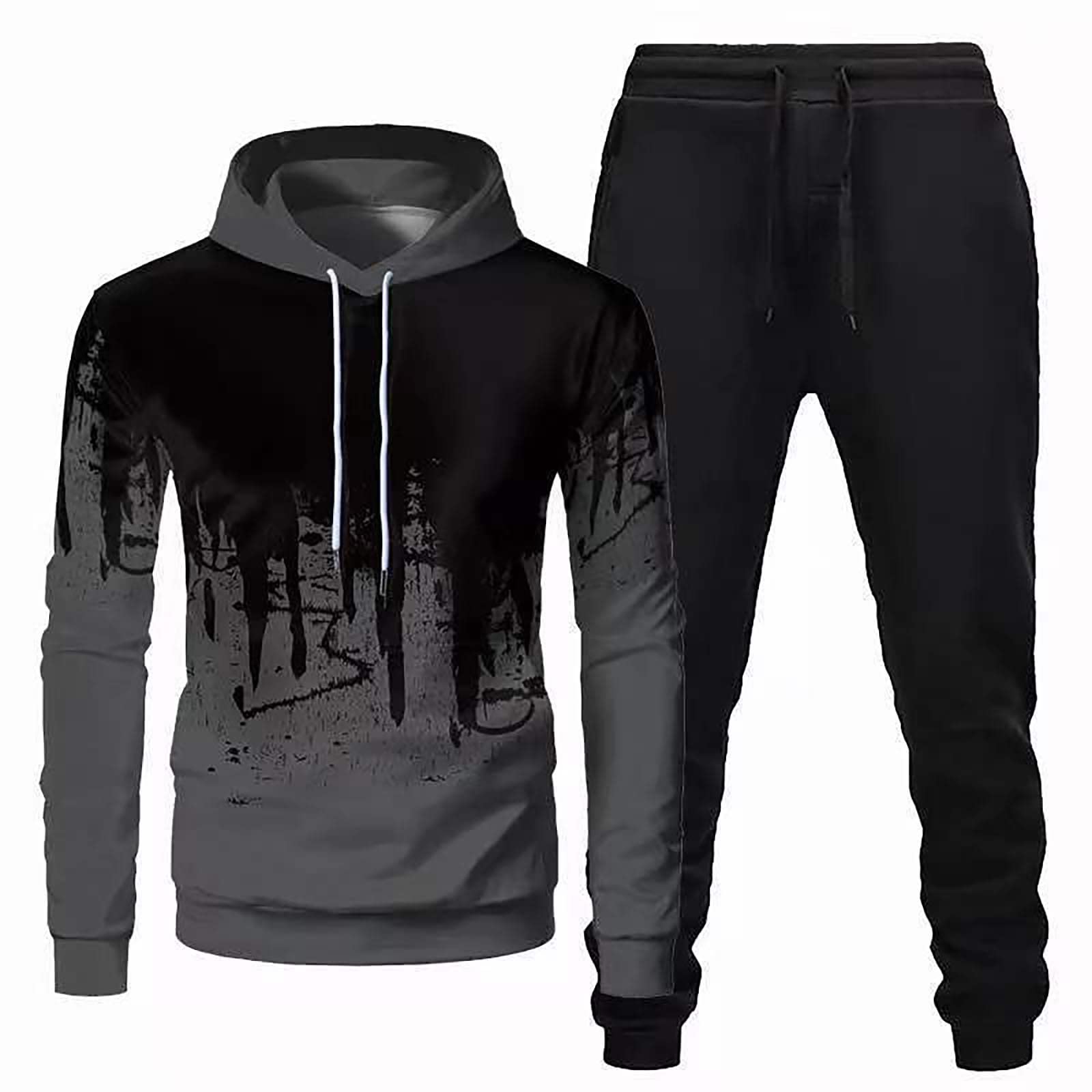 Men's Winter Sports Casual Fitness Suit with Dots Hoodie Sweatshirt and Jogger Pants - Warm Athletic Outfit for Gym, Running & Outdoor Activities