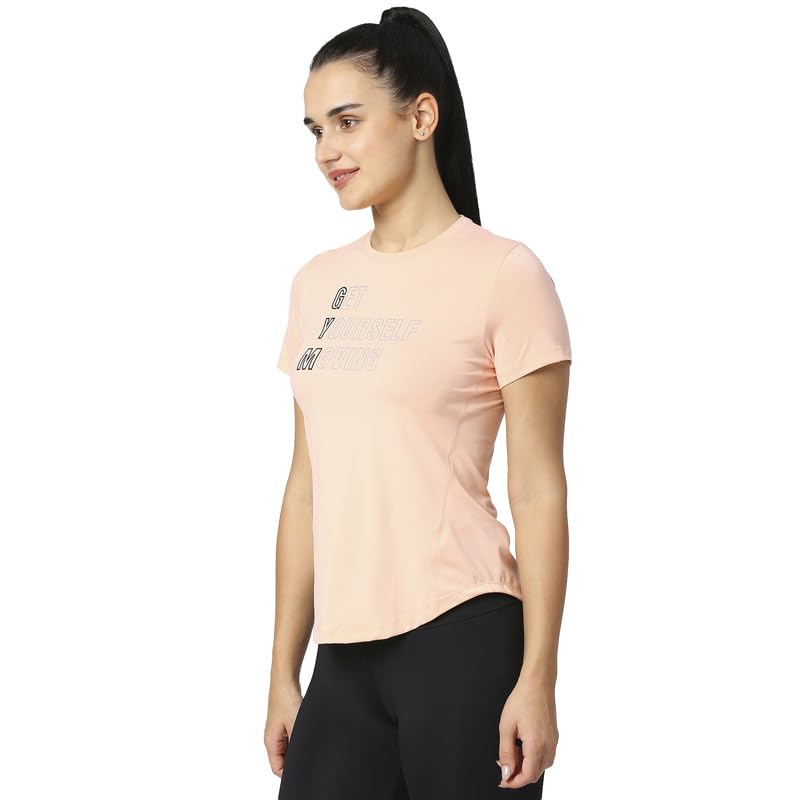LAASA Women's Curved Hem Gym T-Shirt - Soft Breathable Workout Top for Yoga, Running & Fitness - Trendy Printed Athletic Tee for Active Lifestyles