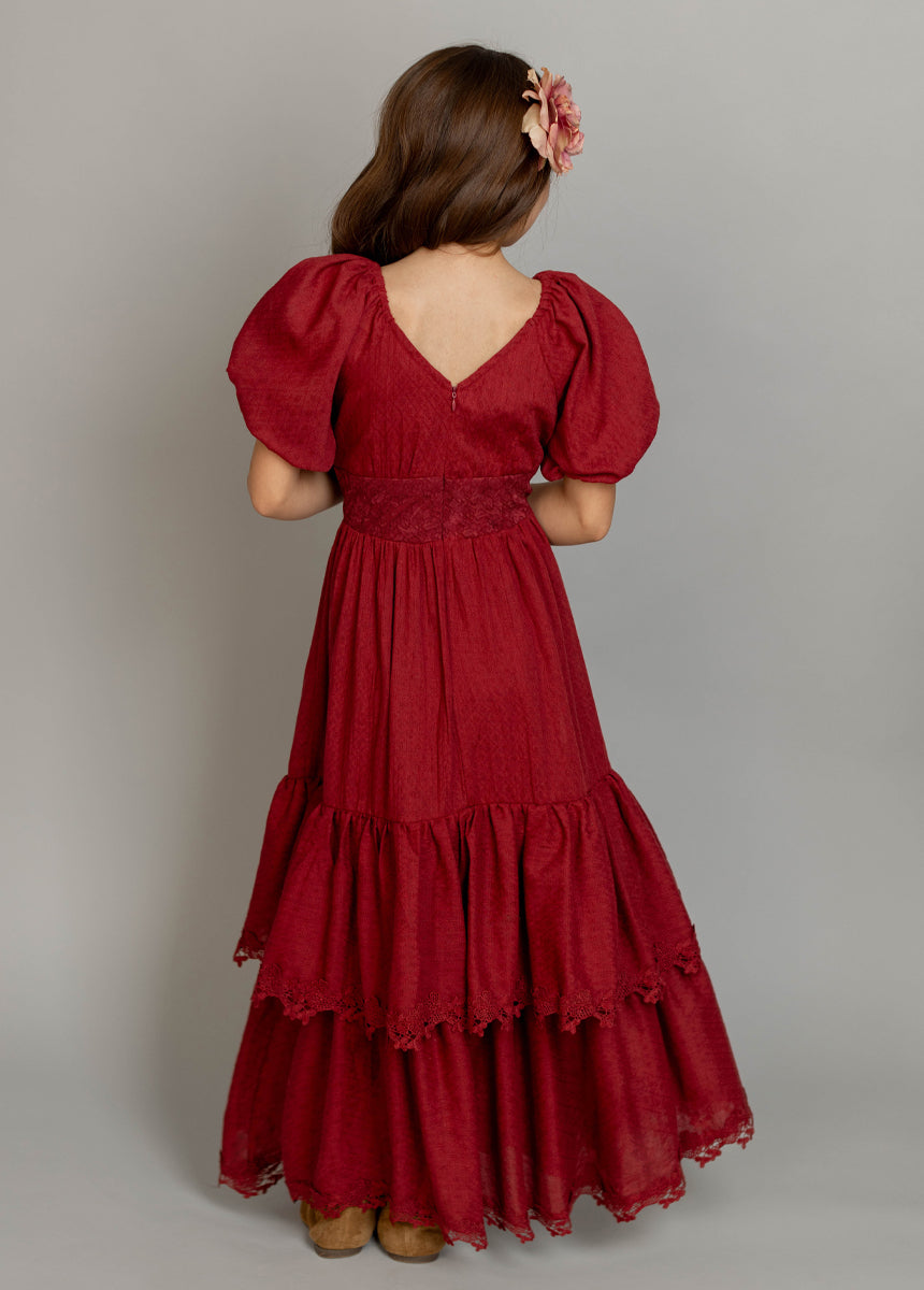 Casidy Women's Flowy Crimson Red Dress - Elegant A-Line Midi Dress for Casual Wear, Parties & Special Occasions