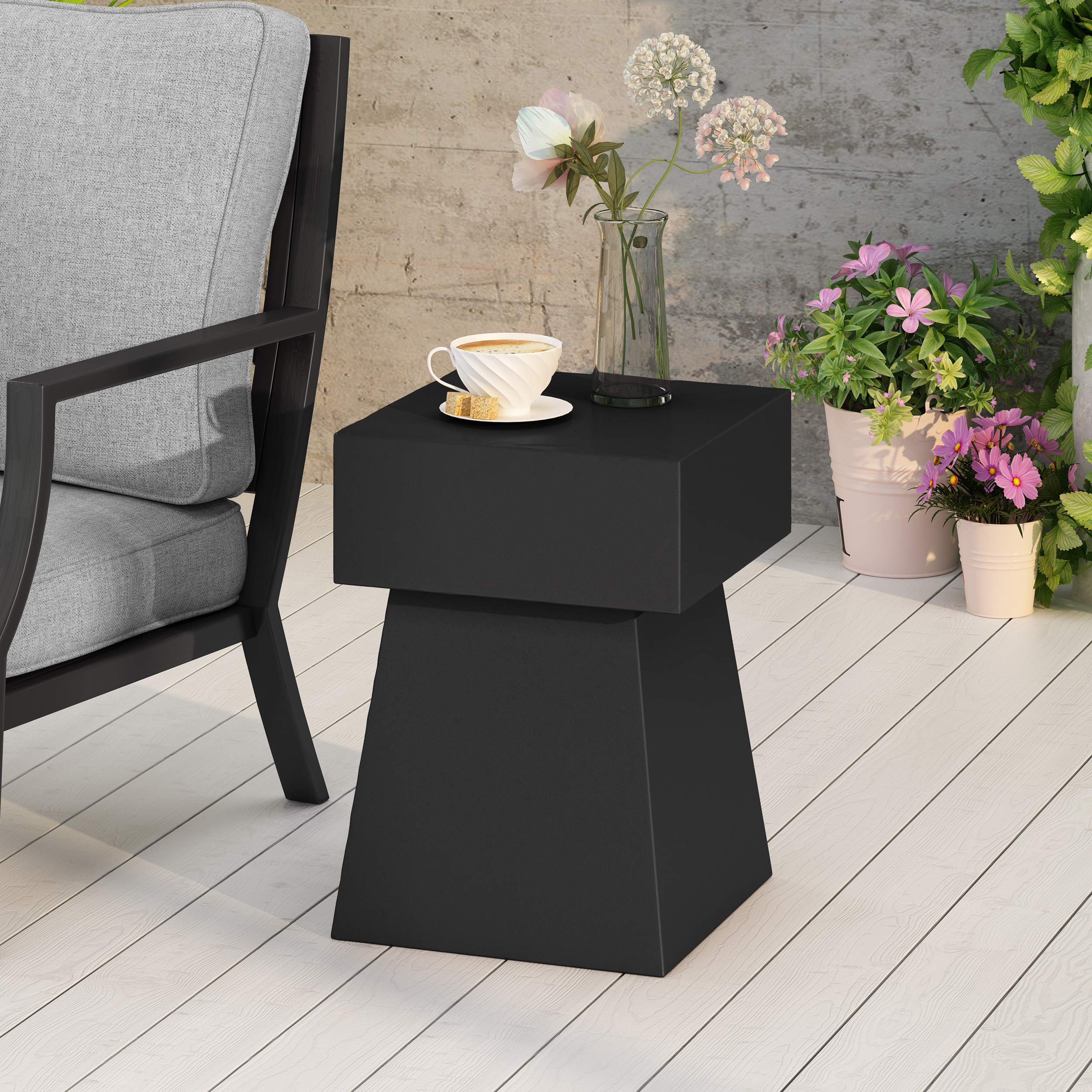 Christopher Knight Home Jack Outdoor Modern Side Table - Matte Black End Table for Patio, Garden, Poolside & Deck - Weather-Resistant Accent Table for Outdoor Furniture