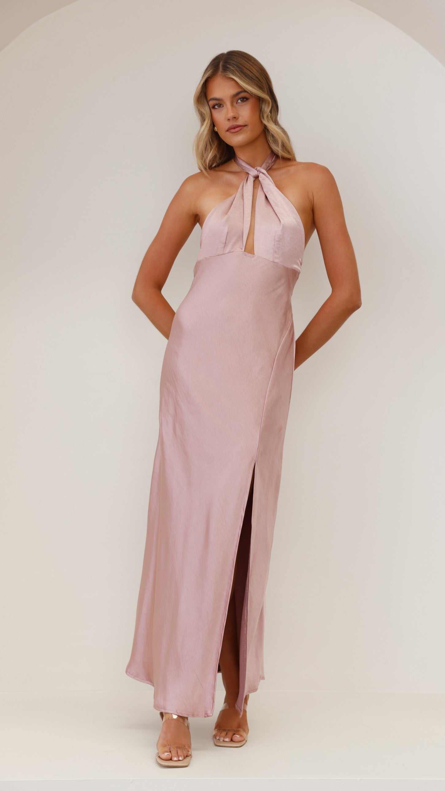Amalia Maxi Dress for Women - Elegant Dusty Pink Flowy Long Dress for Summer, Beach, Wedding & Special Occasions