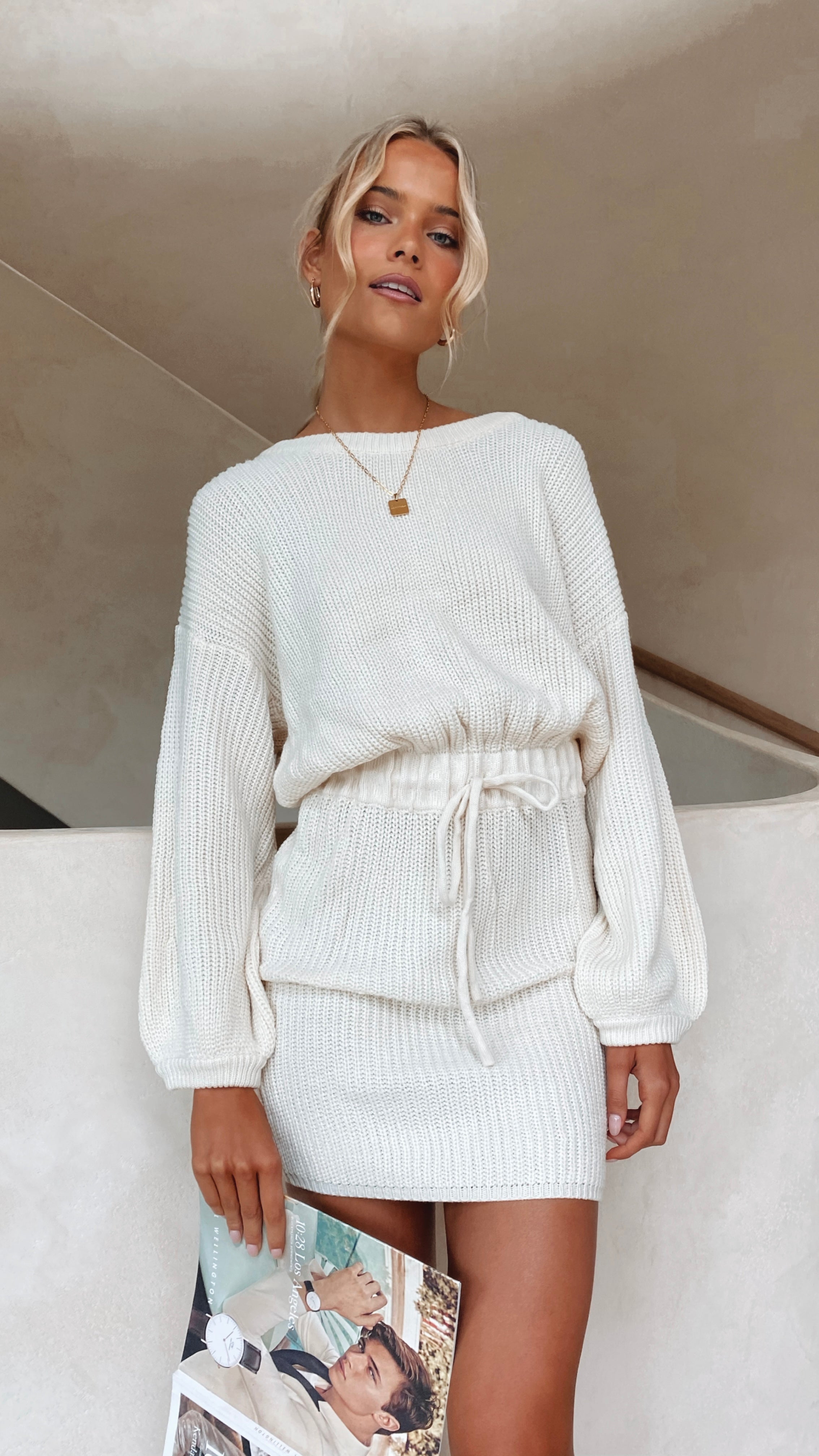 Feya Knit Mini Dress for Women - Soft Cream Short Sleeve Bodycon Dress for Party, Date Night & Summer Outfits