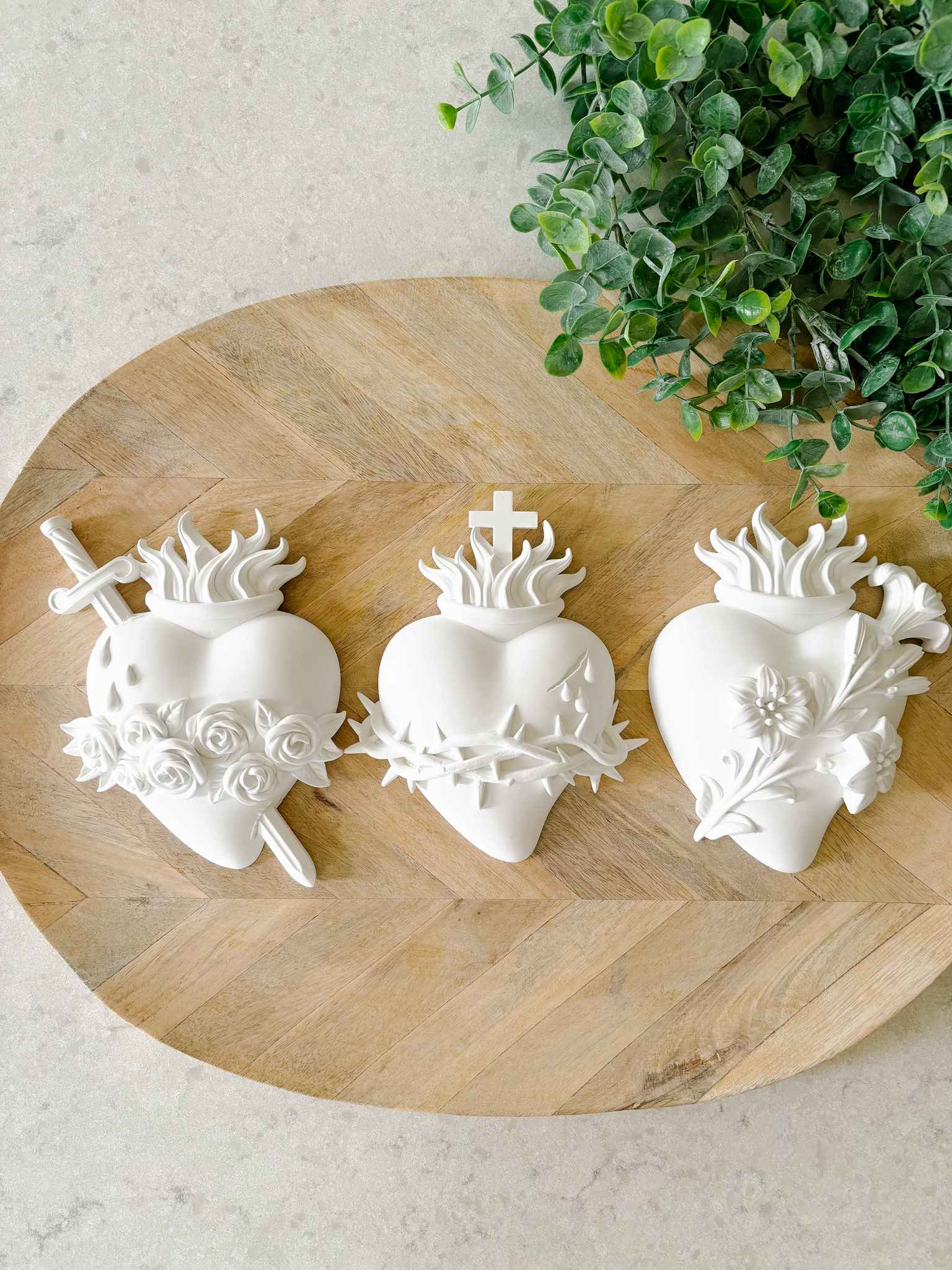 Hearts of the Holy Family - White Religious Wall Art for Home Decor & Church - Perfect for Christian Gifts, Bedroom & Prayer Room Inspiration