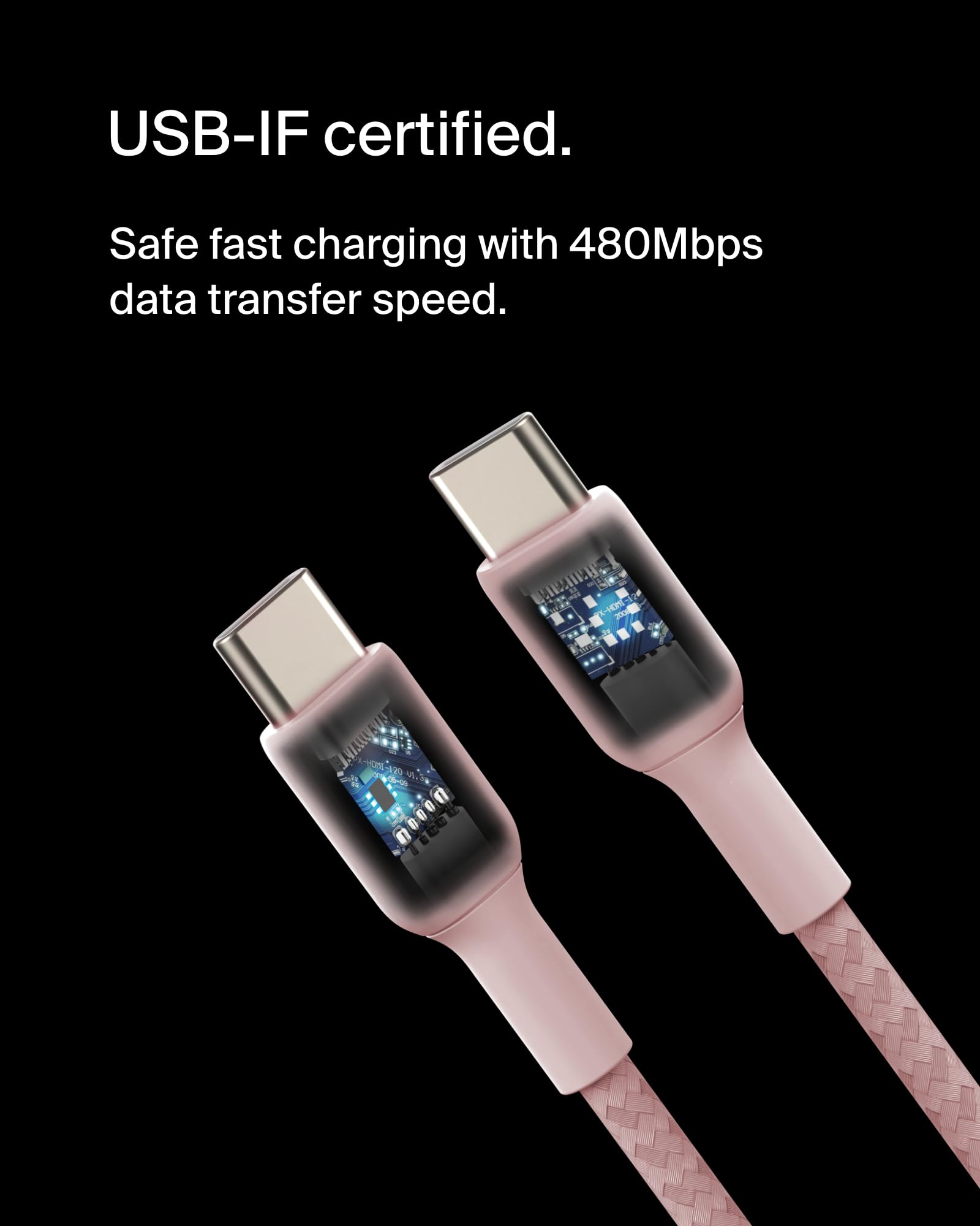 Belkin BoostCharge 2M/6.6ft Braided USB-C to USB-C Fast Charging Cable - Compatible with iPhone 16 Series, Samsung Galaxy S25/S24, Google Pixel 9/8, iPad Pro & More Devices - Durable Pink Charger Cord for Home, Office & Travel