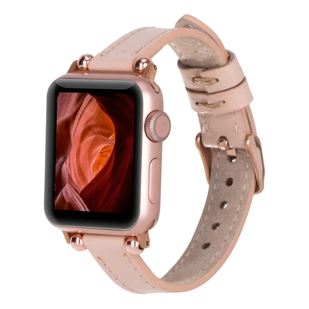 Ultra Slim Nude Pink Leather Apple Watch Band - Stylish & Comfortable Replacement Strap for Workout, Office & Everyday Wear