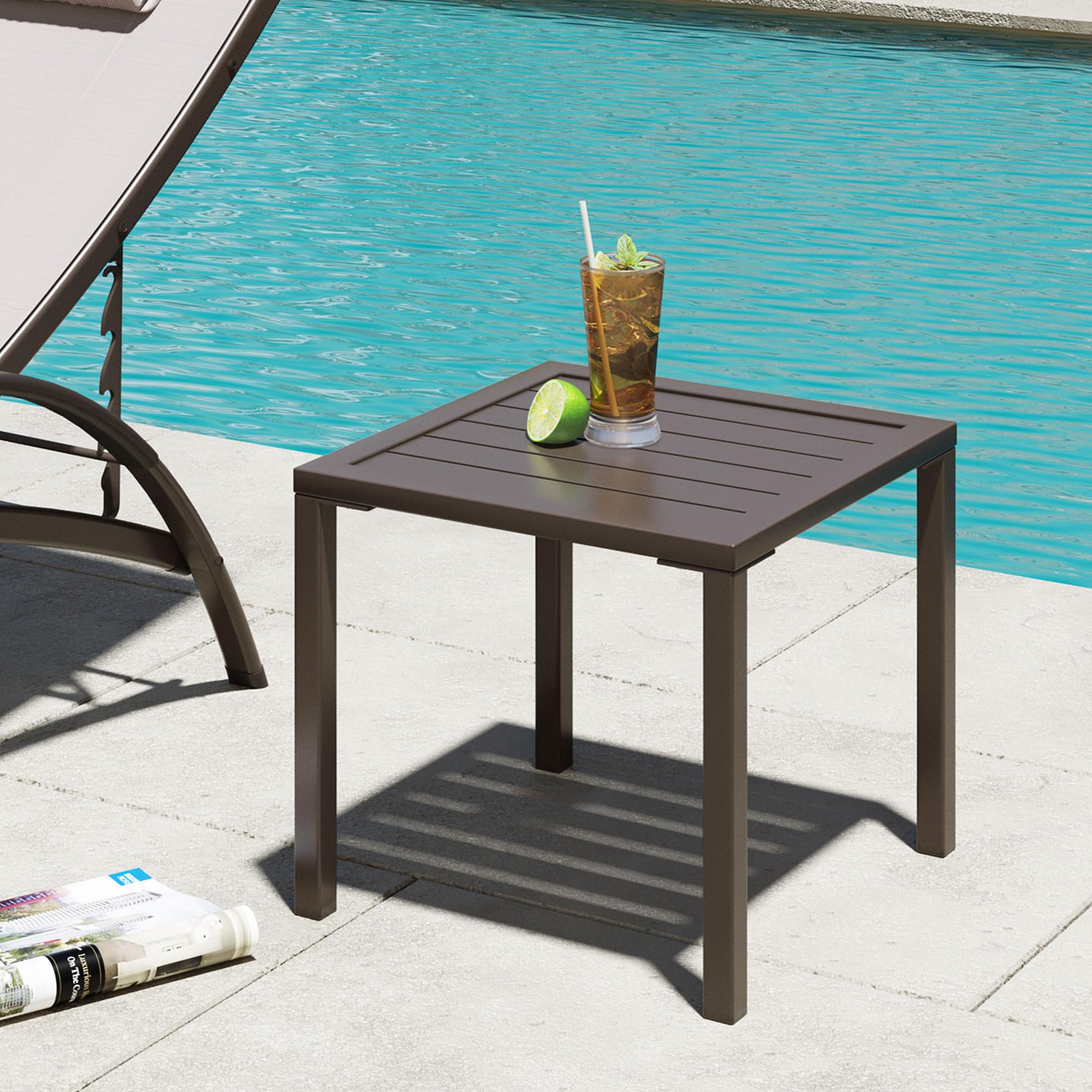 Portable Outdoor Side Table for Patio, Garden, Poolside - Lightweight & Weather-Resistant Small Accent Table - Perfect for Drinks, Books, and Decor