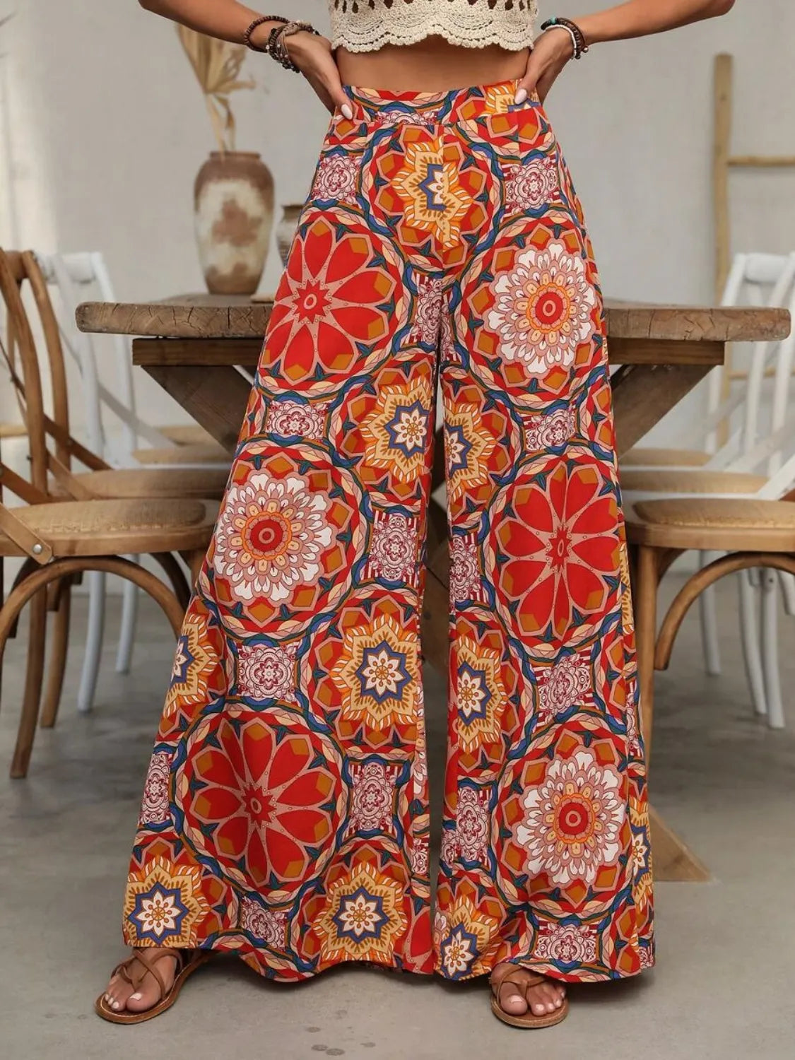 Stylish Printed Wide Leg Resort Pants for Women - Comfortable Vacation Beachwear & Lounge Pants for Summer Travel, Poolside Relaxation