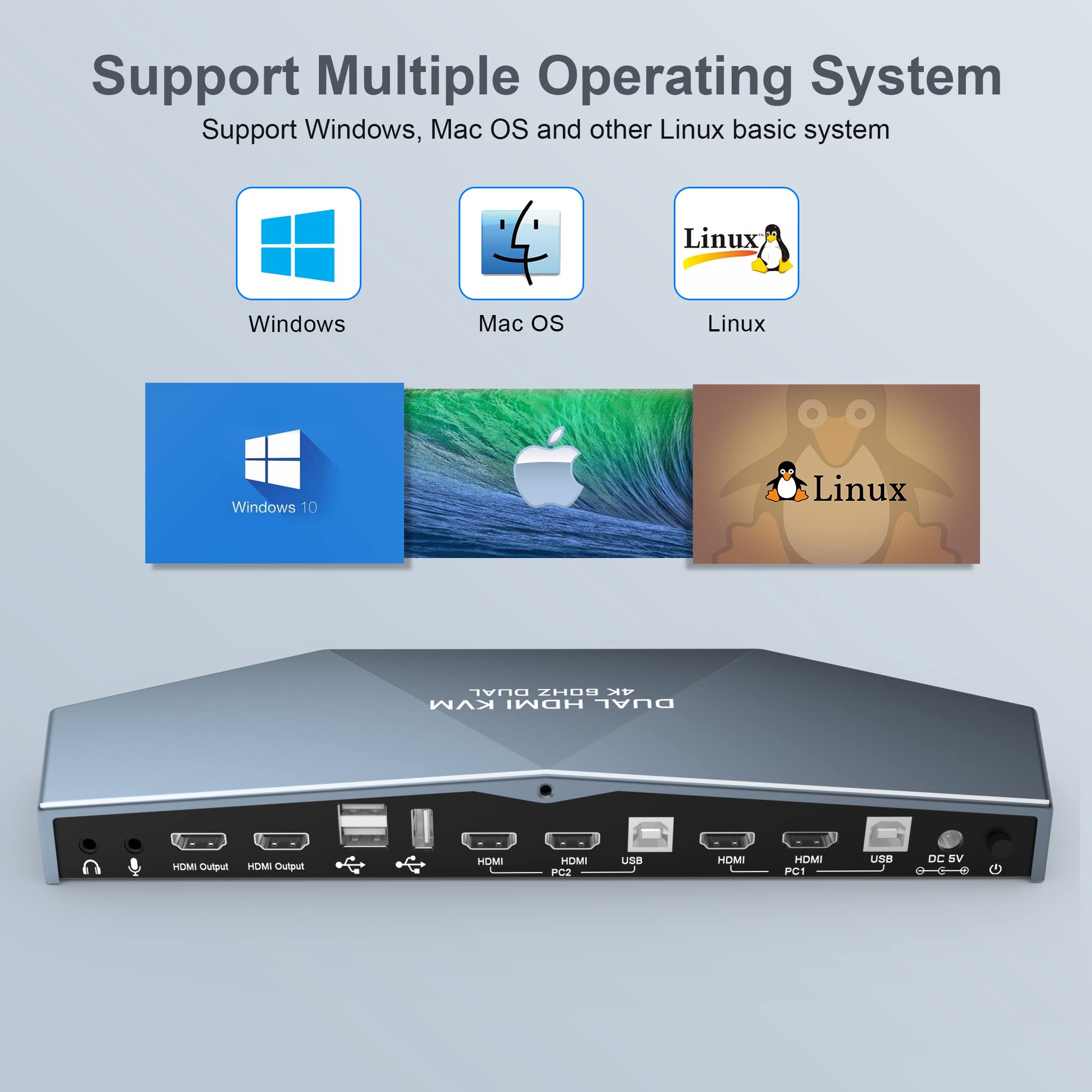 2-Port Dual Monitor KVM Switch 4K@60Hz HDMI 4x2 - HDCP 2.2 Compatible for 2 Computers & 2 Displays | Perfect for Home Office, Gaming Setup & Multi-Tasking Workspaces
