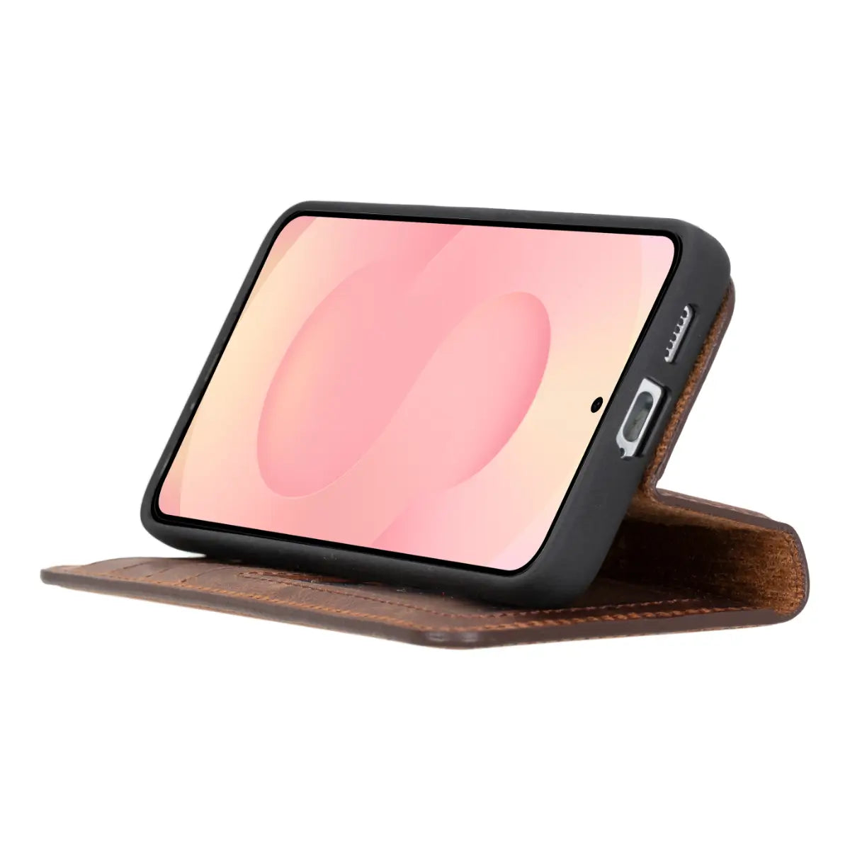 Premium Distressed Brown Magnetic Leather Wallet Case for Samsung Galaxy S25 - Slim Protective Cover with Card Slots & Strong Magnetic Closure (Perfect for Daily Use, Travel & Business)