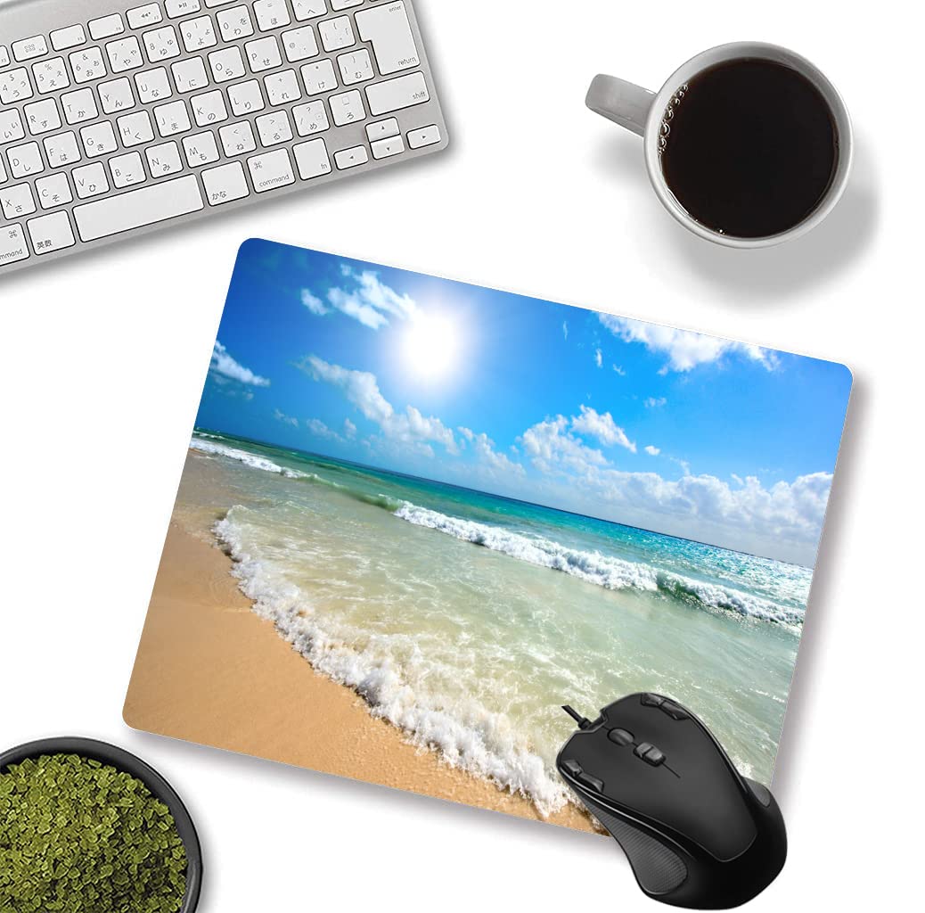 Custom Square Gaming Mouse Pad - Non-Slip Rubber Base Office & Laptop Mouse Mat with Beach Ocean Wave Design | Perfect for PC Gaming, Work Desks & Home Office Setup