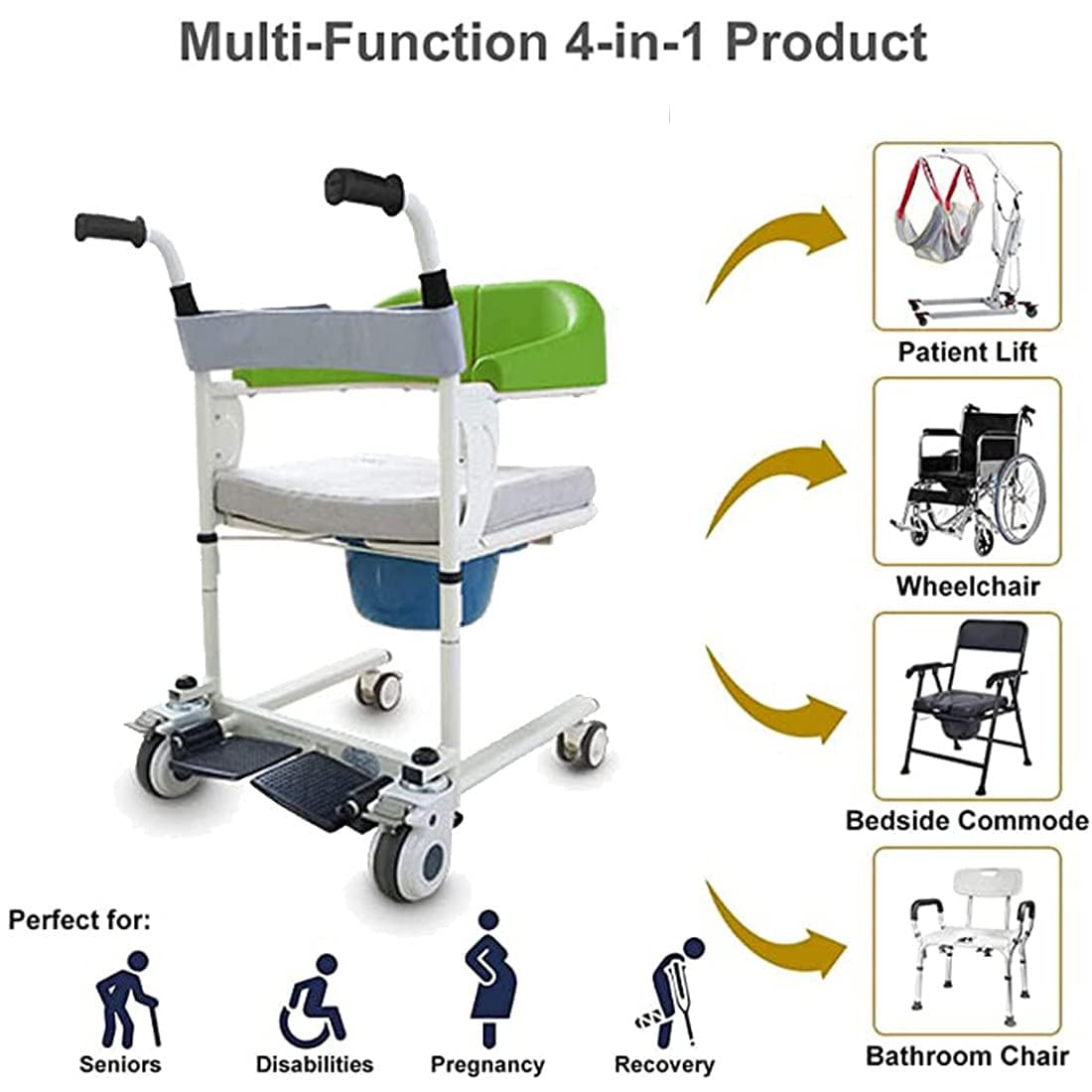 **Lightweight Patient Lift Transfer Chair for Elderly & Disabled - Home Use Wheelchair with Bathroom & Bedside Mobility - Blue - Ideal for Caregivers & Seniors Living Assistance**