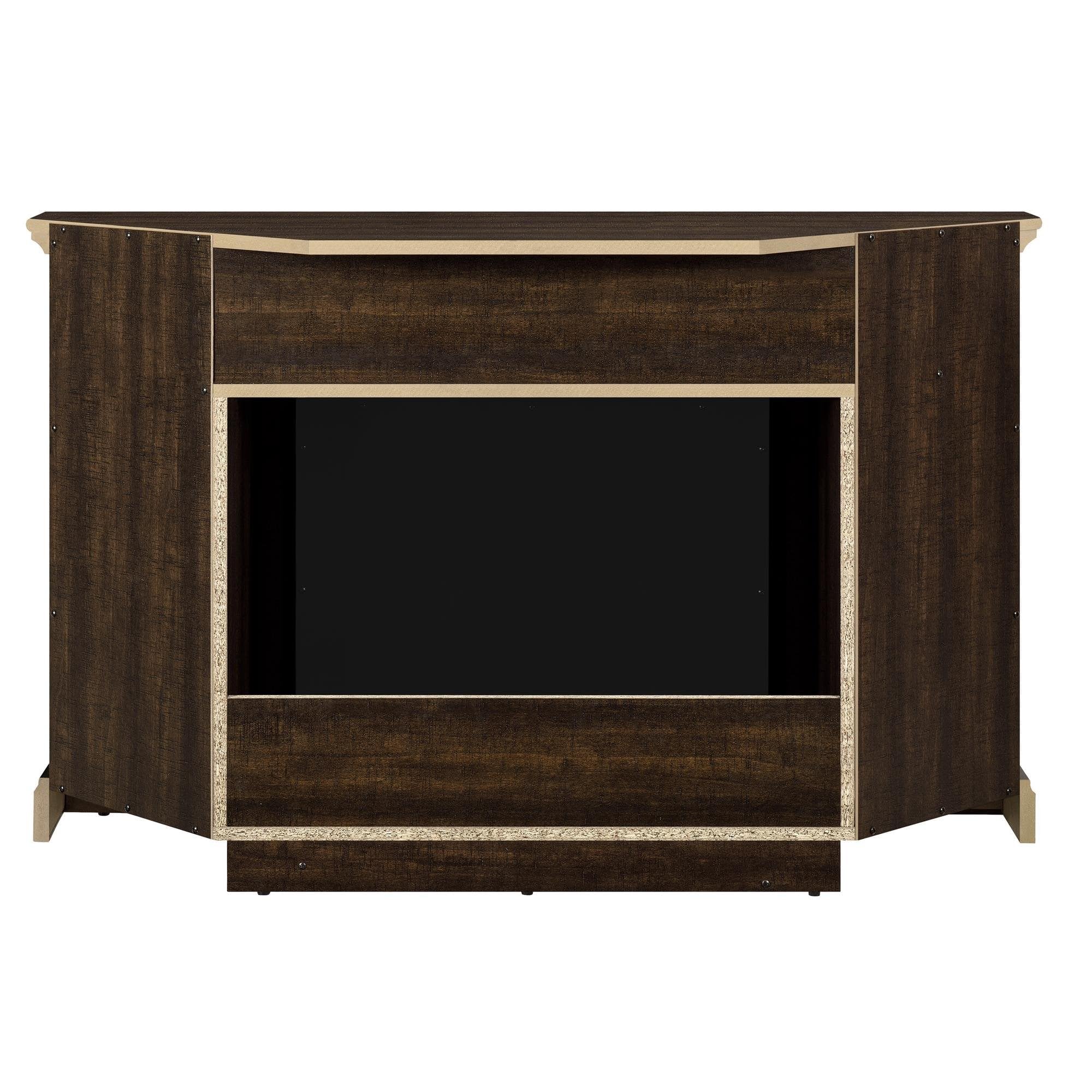 Ameriwood Home Overland 50 Inch Corner Fireplace TV Stand with Electric Heater Insert - Remote Control, Timer, Realistic Flame & Log Effect in Espresso - Perfect for Living Room, Bedroom & Home Theater Setup