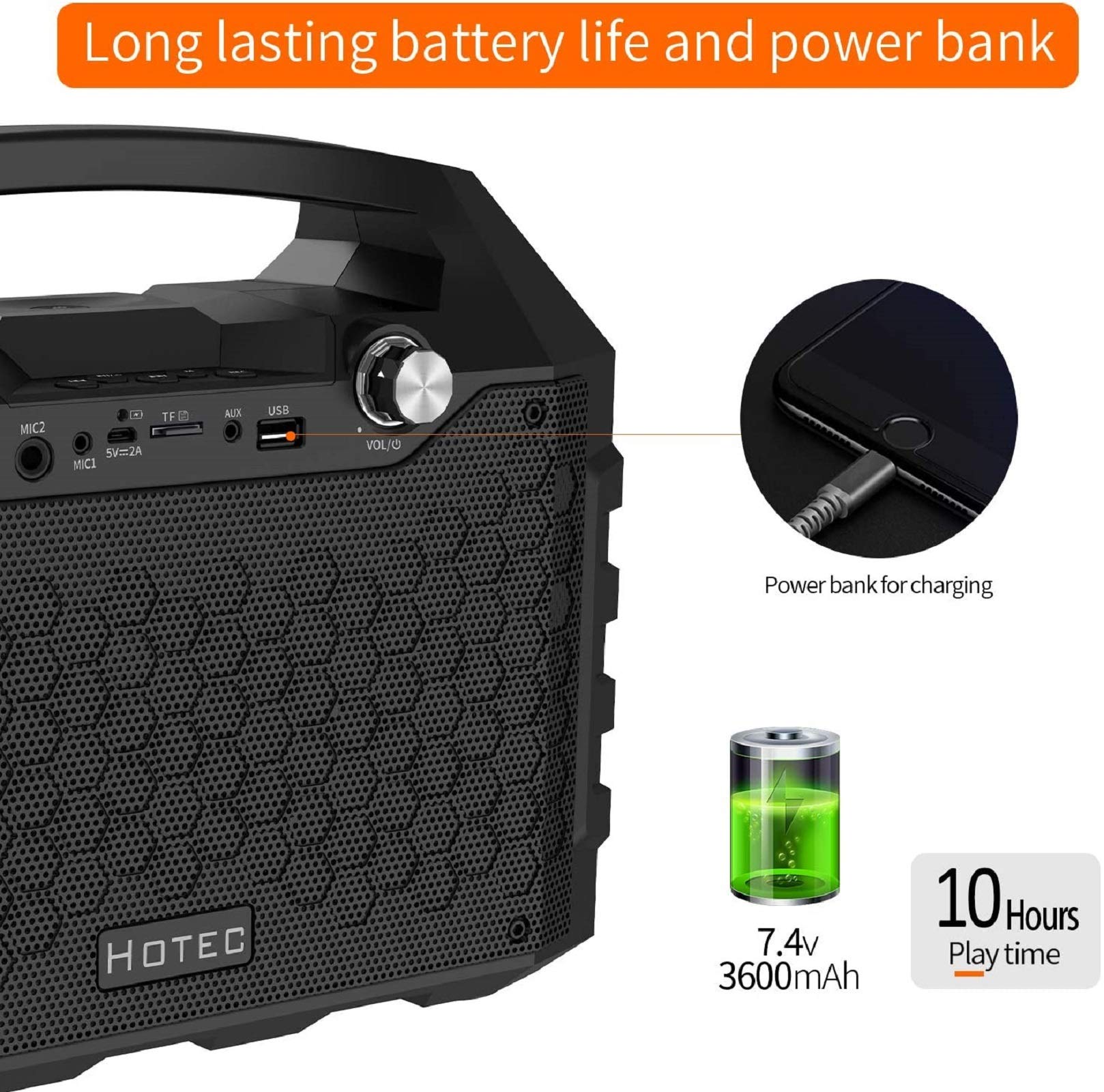 Hotec Wireless Bluetooth PA Speaker with Dual Microphones - Portable Karaoke Machine for Party, Wedding, Teaching | Indoor & Outdoor Use for Events, Church, Lectures, Classroom Activities