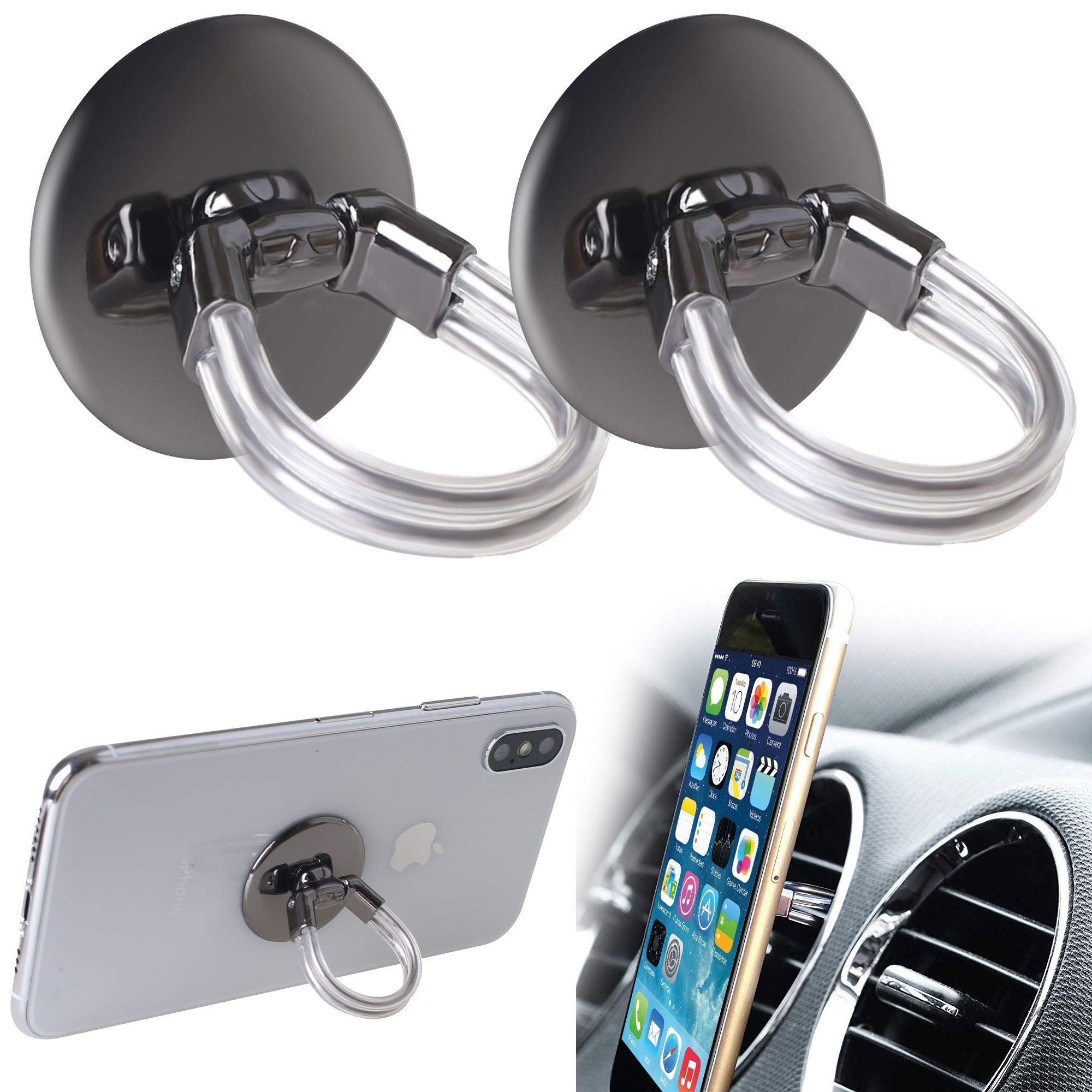 2-Pack Universal Car Air Vent Phone Holder - 360° Rotatable Finger Grip Stand for iPhone & Smartphones (Black) | Perfect for Driving, Navigation & Hands-Free Calling