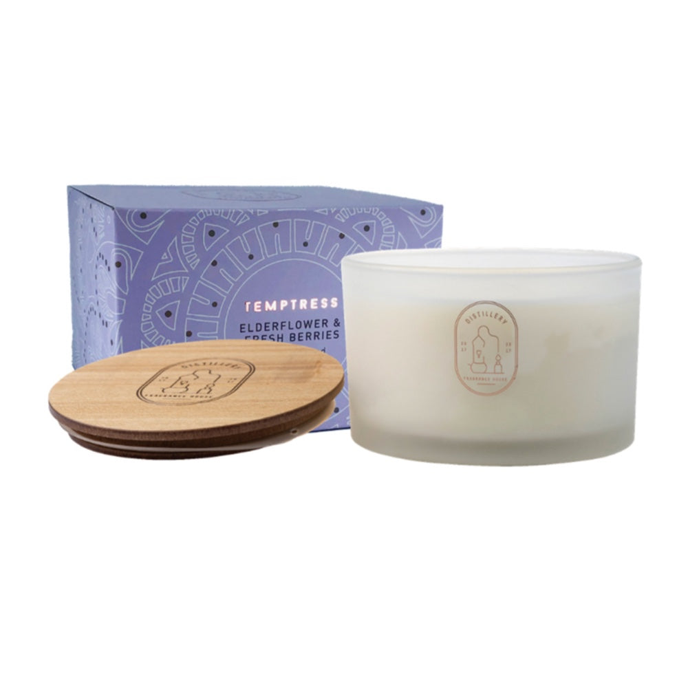 Distillery Fragrance House Soy Candle - Temptress Scent (Elderflower & Fresh Berries) 450g - Natural Aromatherapy Candle for Home, Spa, Yoga & Relaxation