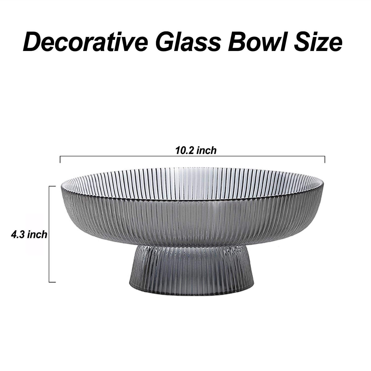 Premium Glass Fruit Bowl - Large Decorative Pedestal Bowl for Kitchen Counter & Table Décor | Elegant Light Gray Serving Bowl for Fruits, Snacks, and Centerpiece Displays