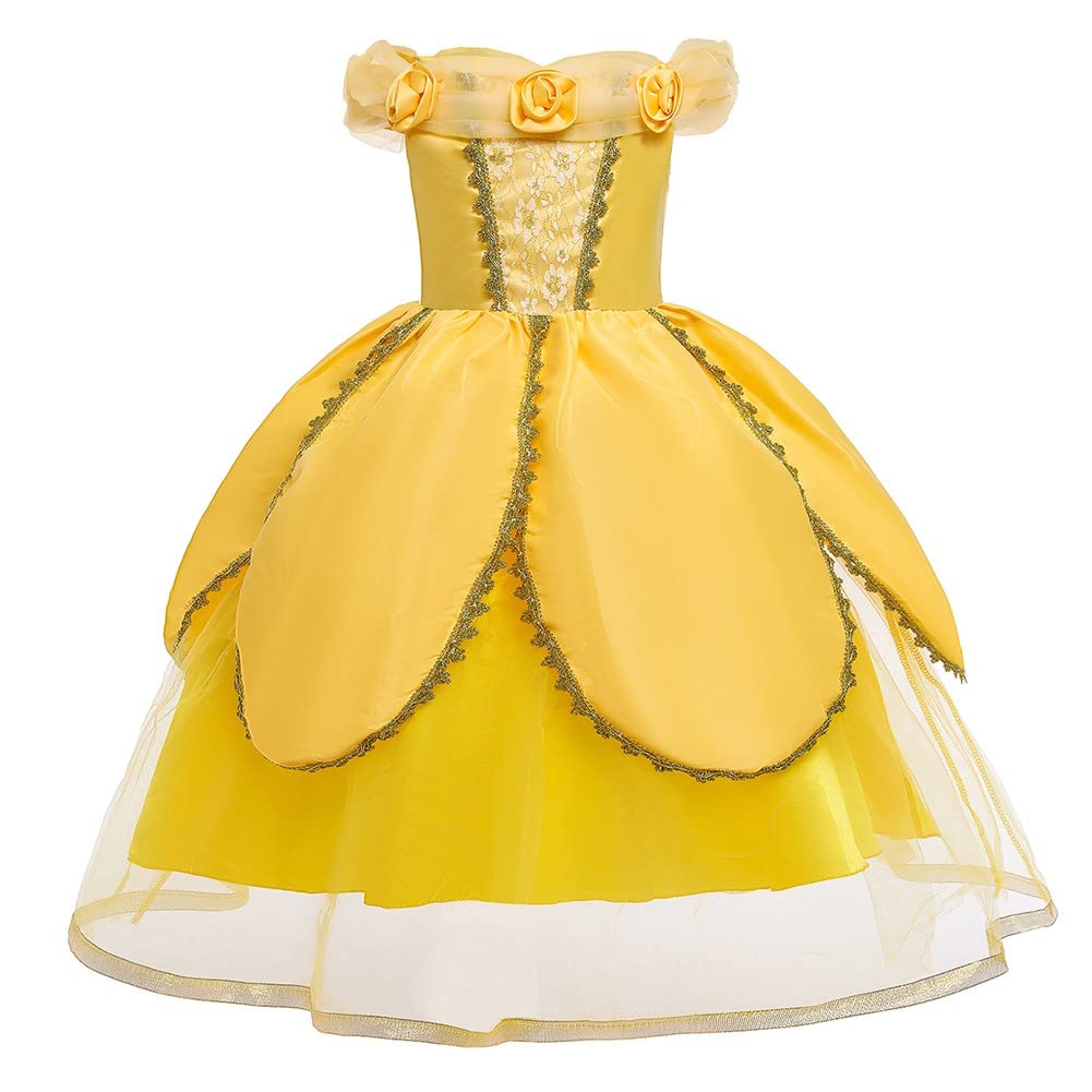 Belle Princess Dress for Girls - Beauty and The Beast Costume with Accessories | Halloween, Christmas, Birthday Party Gown for Kids Dress Up & Special Occasions