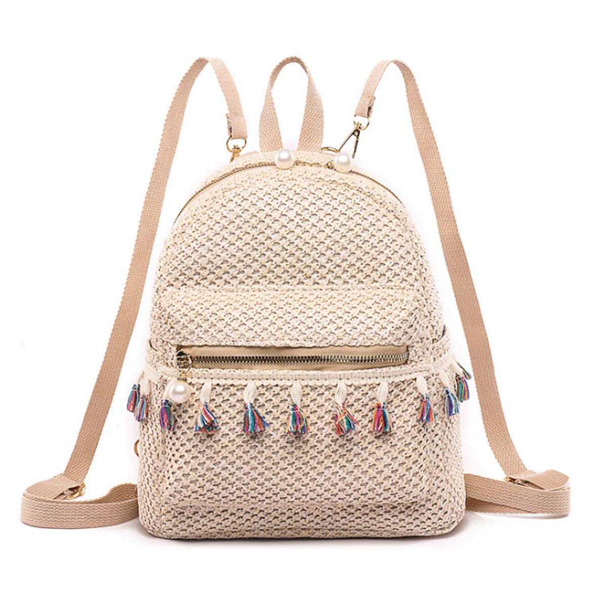 Stylish Women's Small Tassel Straw Woven Backpack - Convertible Crossbody Shoulder Bag for Beach, Travel & Daily Use | Boho Chic Summer Accessory