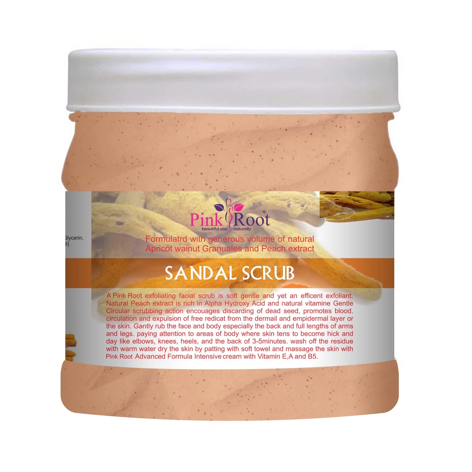 Exfoliating Face Scrub with Apricot & Peach Extract - Pink Root Sandal Scrub for Skin Conditioning (500g) | Gentle Exfoliation for Soft, Glowing Skin - Perfect for Daily Skincare Routine & Spa Treatments