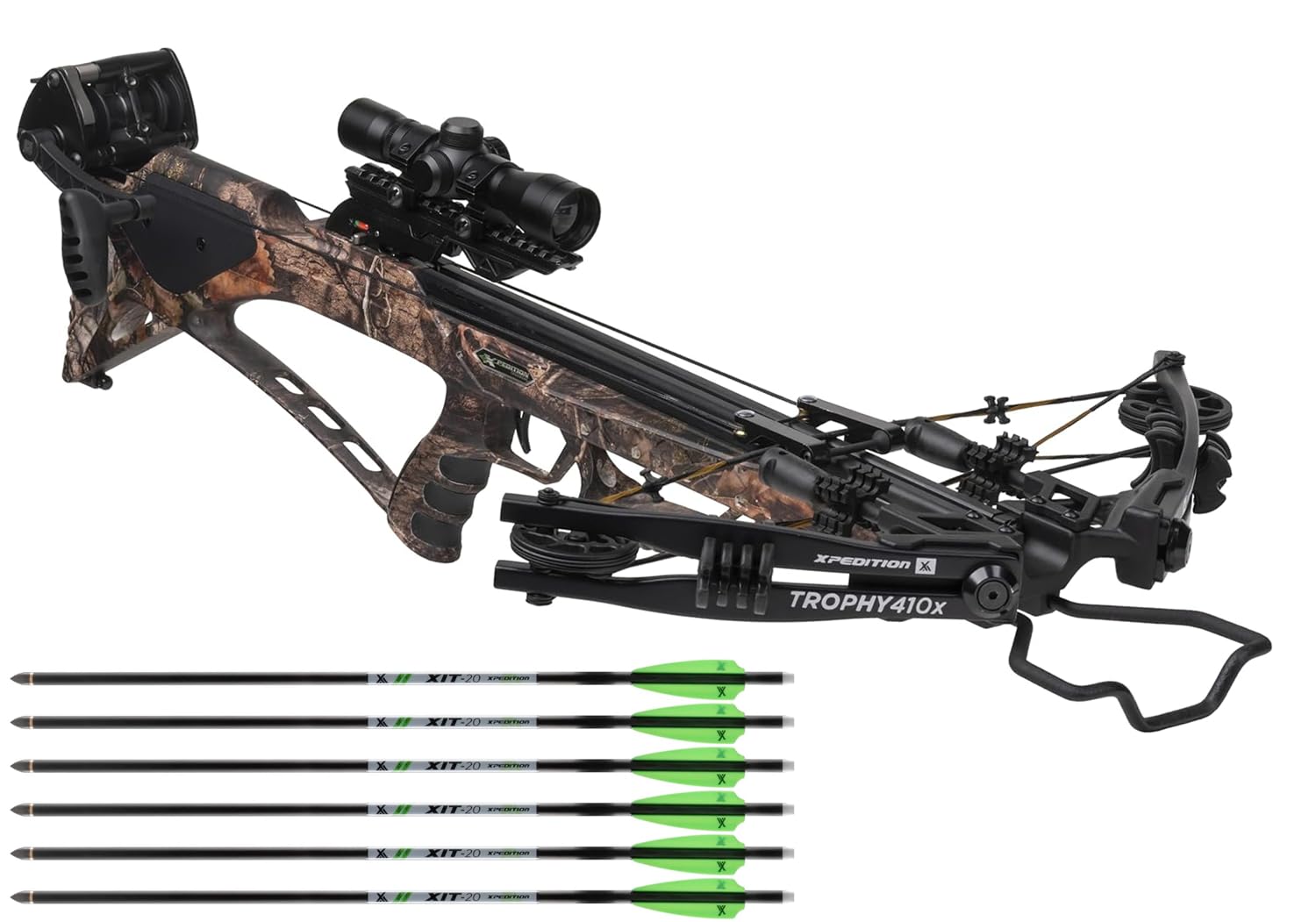 Xpedition Archery Trophy 410X Crossbow with Crank Cocking Device | High-Speed 410 FPS Compound Crossbow Kit | Illuminated 4X32 Scope & 6x20