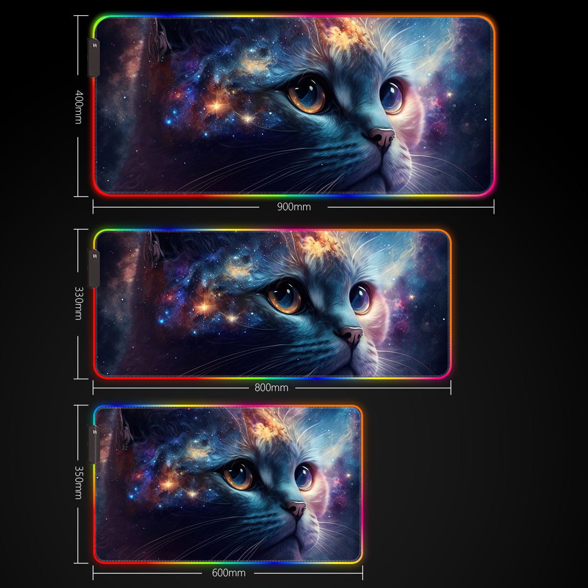 ROG Gaming Mouse Pad with LED Lights, Large Waterproof Keyboard Mouse Pad (60 x 35 x 0.3 cm) - Cat Design Desk Mat for Office & PC Gaming - Perfect for Esports, Work, and Home Computer Setup