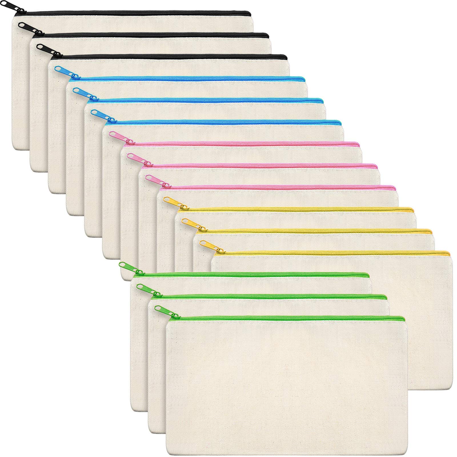Canvas Zipper Pouch Bags - 10 Pack Multi-Color Cosmetic & Makeup Organizers for Travel, School, DIY Crafts | Pencil Cases, Toiletry Bags, Art Supply Storage & Gift Wrapping Accessories