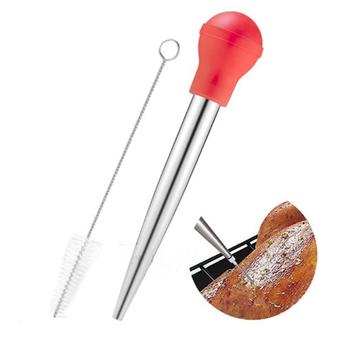Premium Stainless Steel Turkey Baster & Marinade Injector - Heat-Resistant Condiment Pump for Flavorful Meats, BBQ, Roasts - Perfect for Thanksgiving, Grilling & Cooking