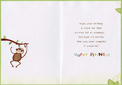 Monkey & Single Branch Shimmering Paper Kids Birthday Card - Fun & Cute Greeting Card for Boys, Toddlers, Children | Perfect for Birthday Parties, School Events & Gift Giving