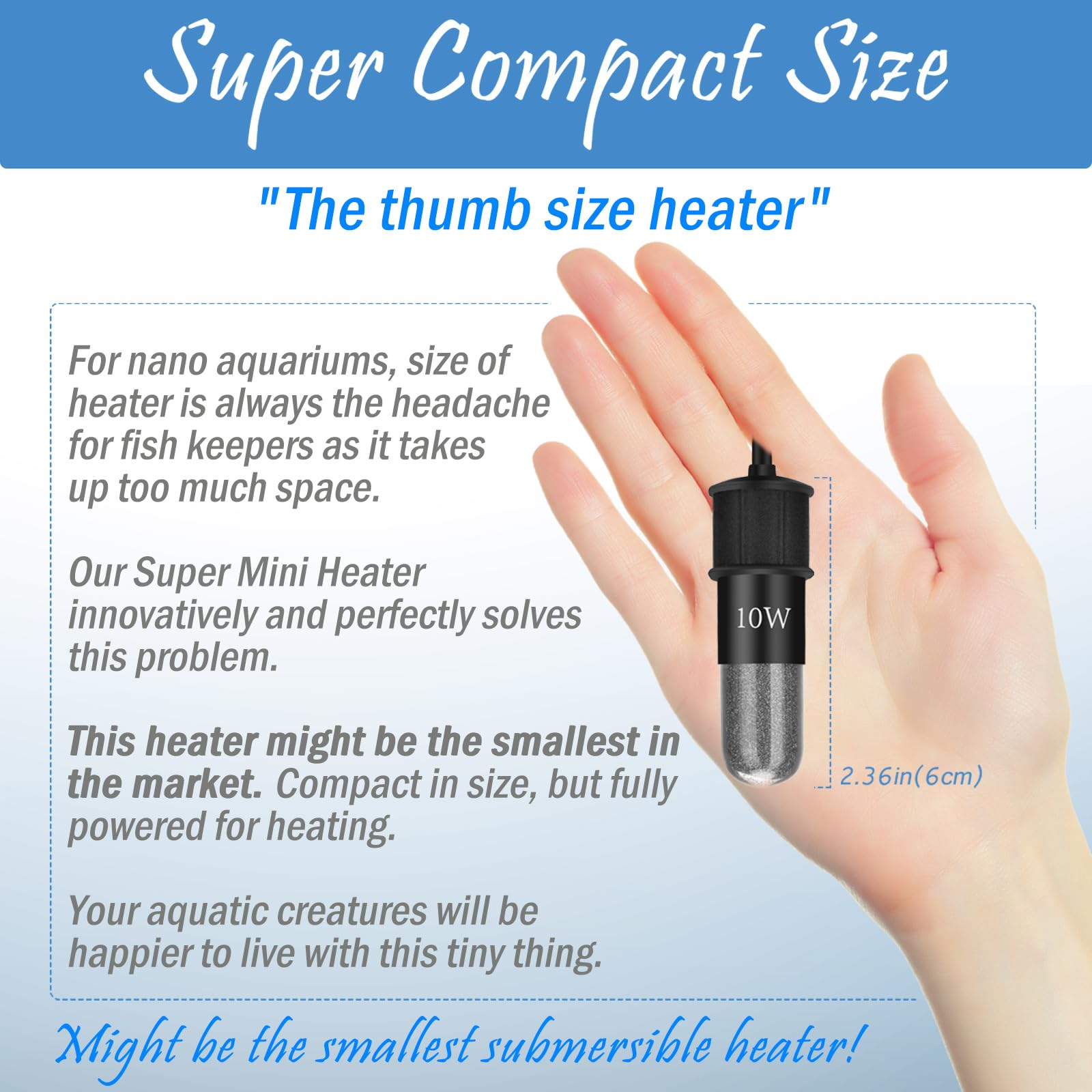 30W Super Mini Aquarium Heater with Digital Thermostat - Adjustable Submersible Betta Fish & Turtle Heater for 4-6 Gallon Tanks - Perfect for Small Home/Office Aquariums & Nano Fish Tanks