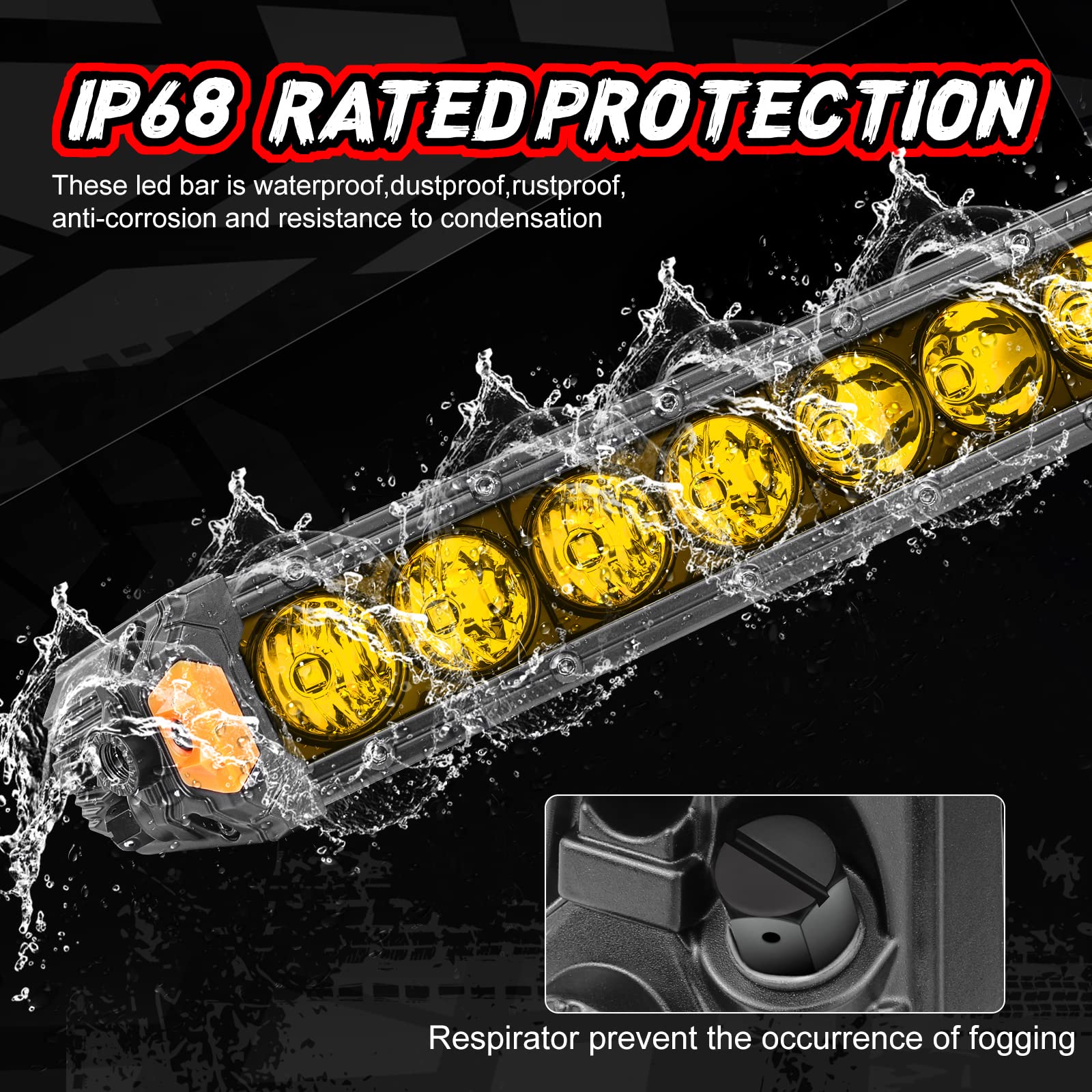 30 Inch 150W Amber Single Row LED Light Bar - Super Bright Slim Off-Road Driving Light with Wiring Harness - Waterproof Fog Lights for Trucks, SUVs, ATVs, UTVs & Boats - Perfect for Night Off-Roading, Camping & Emergency Lighting