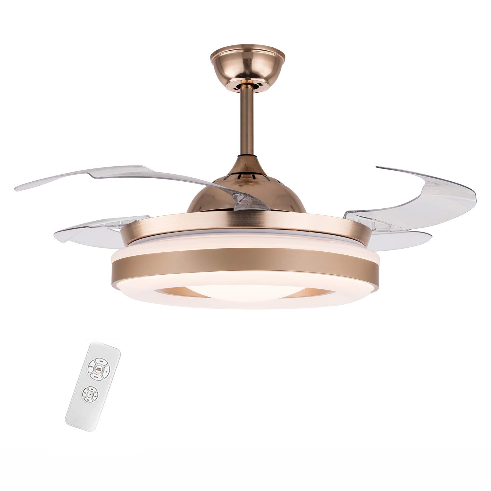 Retractable Invisible Ceiling Fan with Light - Double Layer LED Chandelier, ABS Fan Blades & Pure Copper Motor - Perfect for Living Room, Bedroom, and Dining Room Decoration