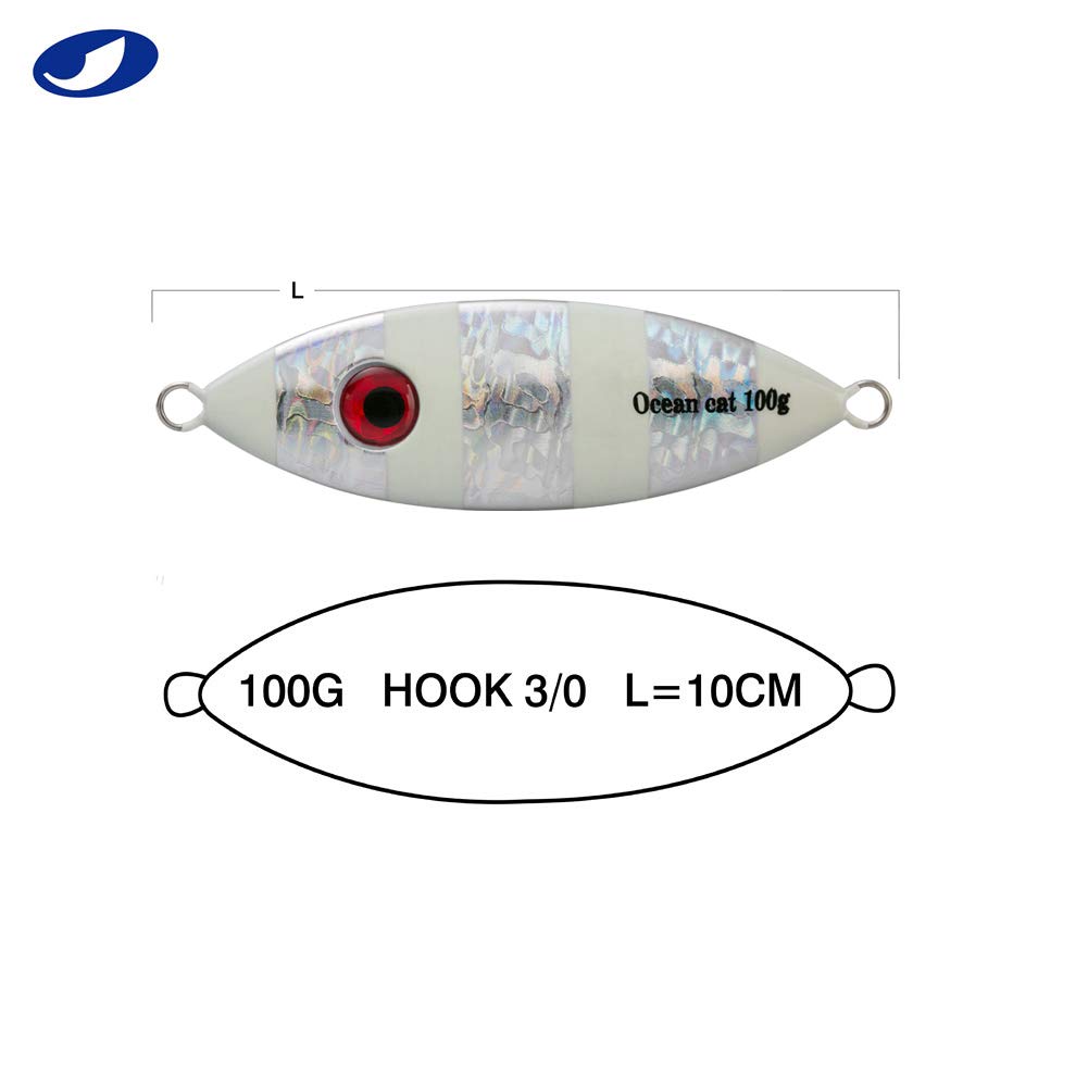 OCEAN CAT Slow Pitch Jig Flat Fall Saltwater Fishing Lures - Lead Metal Sinking Jigging Baits with Sharp Hooks for Tuna, Grouper & Snapper - Perfect for Deep Sea Fishing & Offshore Angling