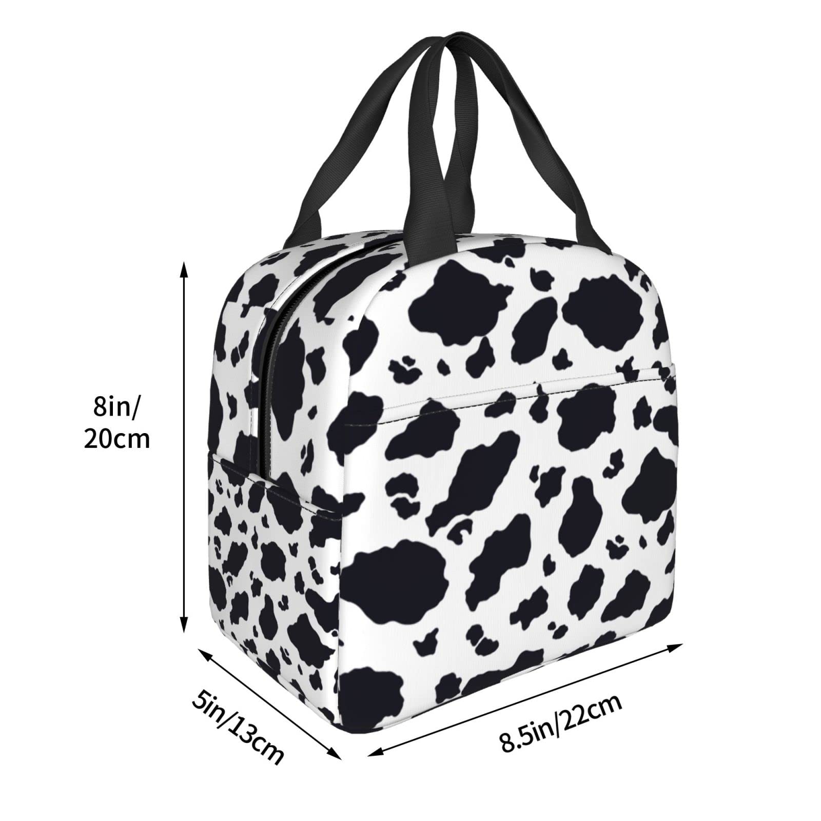 Black and White Cow Print Insulated Lunch Bag - Reusable Tote for Office, Camping, Travel, Picnic, Beach & Fishing - Portable Cooler for Adults (Great for Work, School, Outdoor Adventures & Daily Commute)