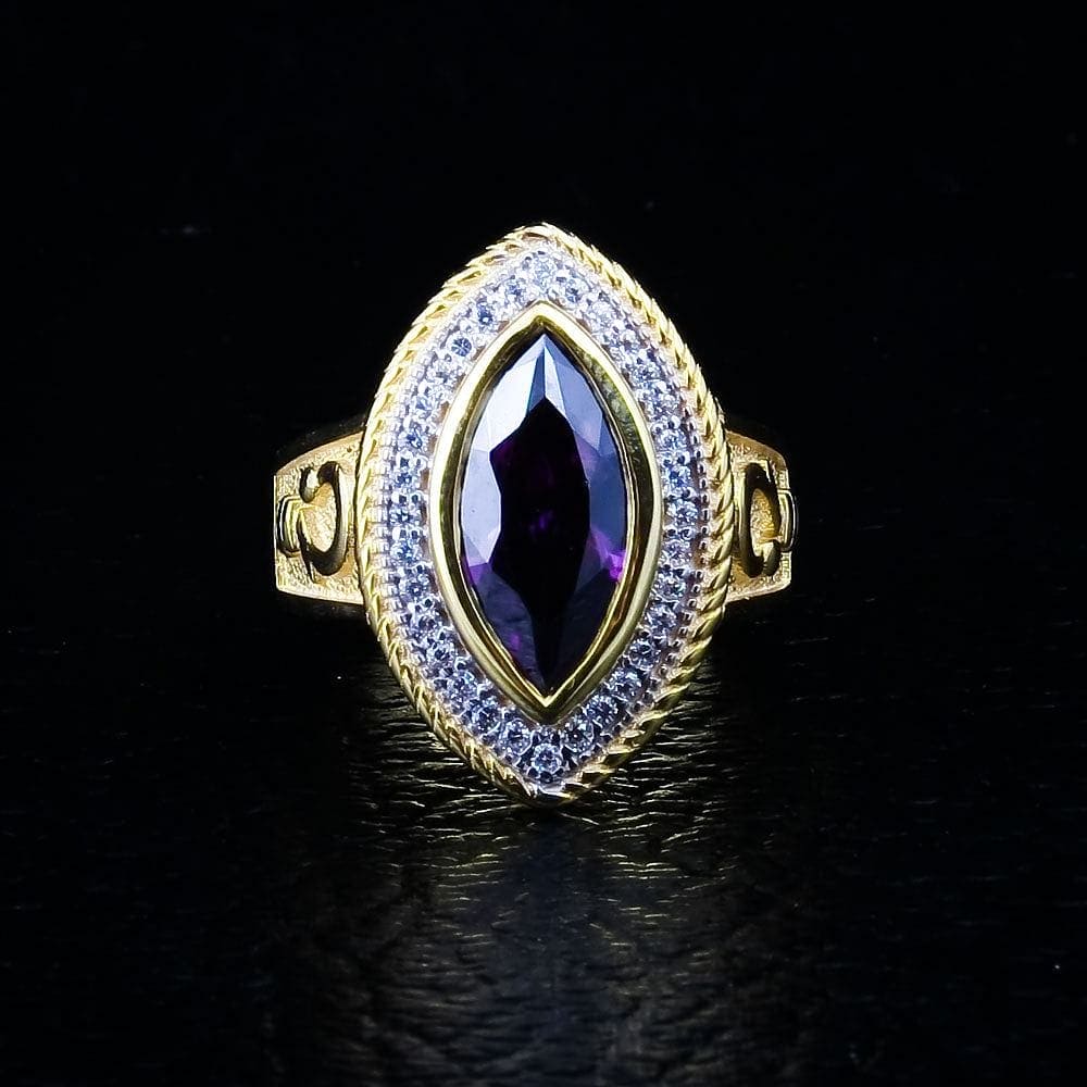 Elegant Marquise Cut Amethyst Gold Bishop Ring for Women - Perfect for Weddings, Parties & Special Occasions