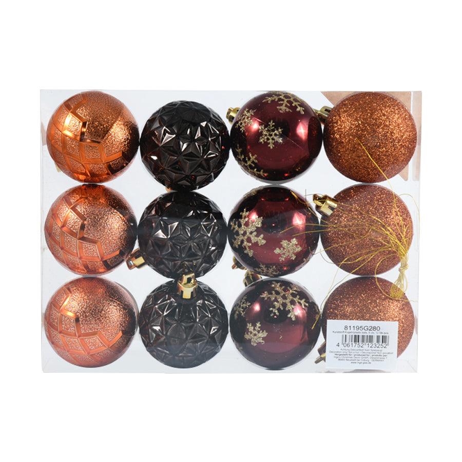 INGE Goodz Mixed Ornament Balls - 12pcs, 6cm Christmas Tree Decorations for Holiday Party, Home & Office Decor