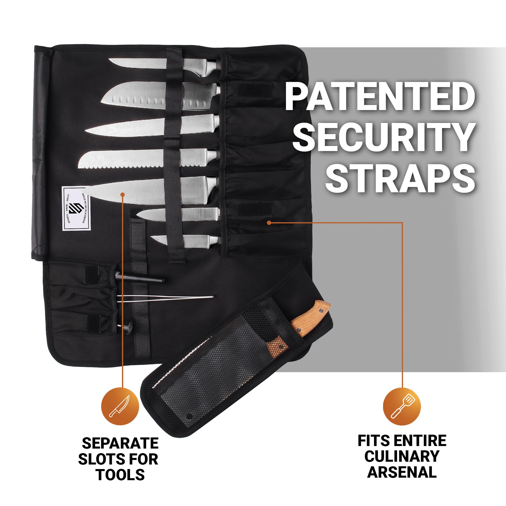 Professional Chef Knife Roll Bag - 8+ Slots Waterproof Knife Storage Case for Kitchen Tools | Durable Knife Carrying Bag for Chefs & Culinary Students (Black) | Perfect for Restaurant Work, Cooking Classes & Travel