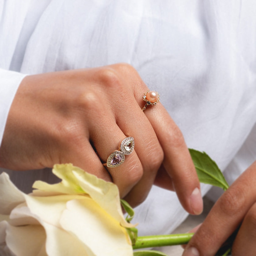 14K Gold Pastel Amethyst Toi et Moi Ring - Dainty Stackable Promise Ring for Women, Perfect for Valentine's Day Gift & Everyday Elegance