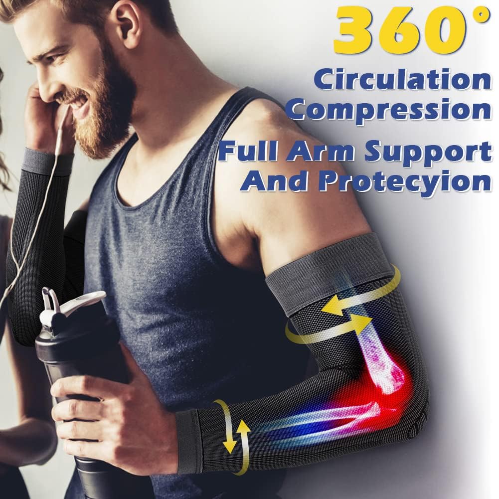 Beister Compression Arm Sleeves for Men & Women - Elbow Support & Full Arm Protection - Non-Slip Sports Braces for Basketball, Tennis, Gym & Workout Recovery