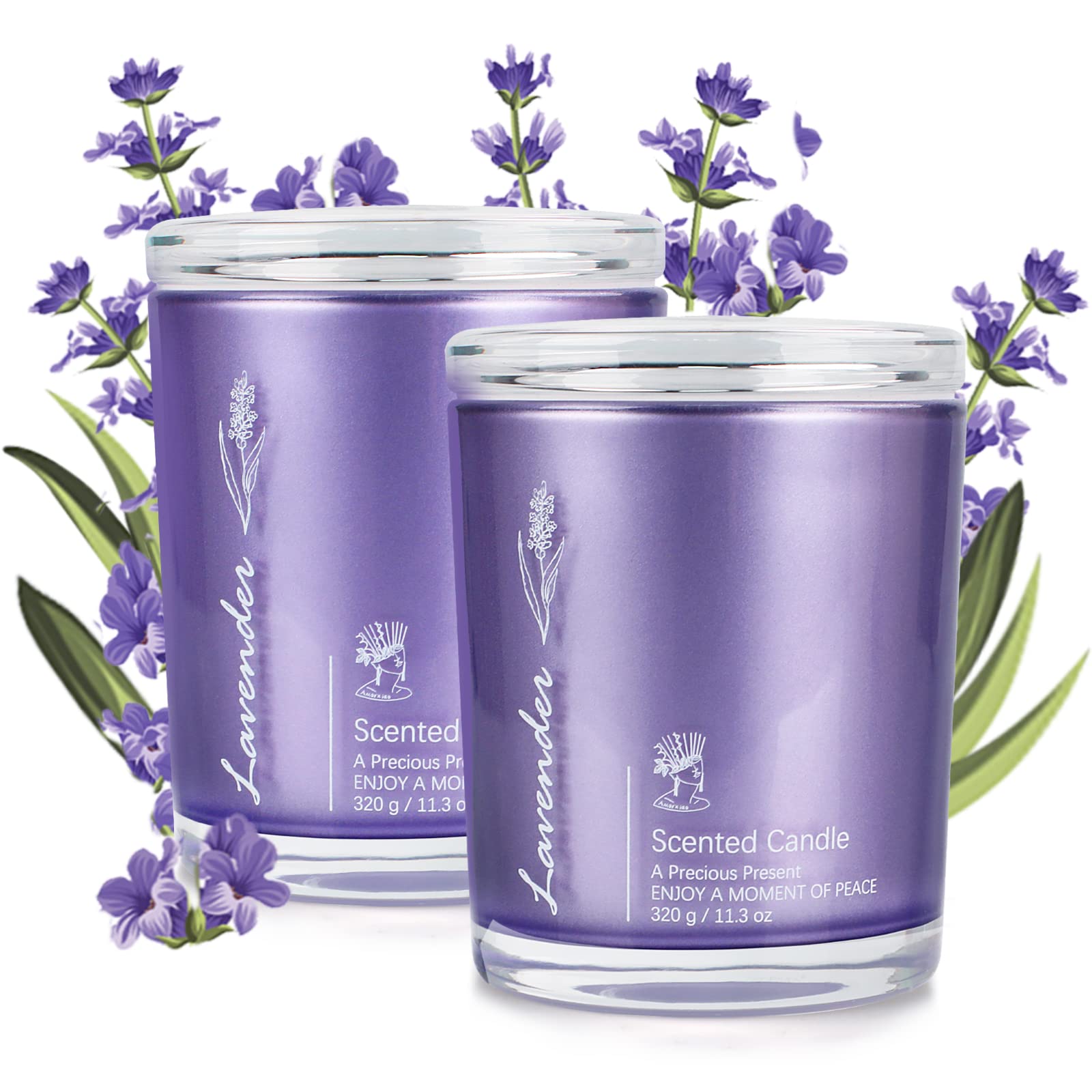 Lavender Scented Candles 2-Pack - 23oz Soy Wax for Home, Gifts | Relaxation & Aromatherapy