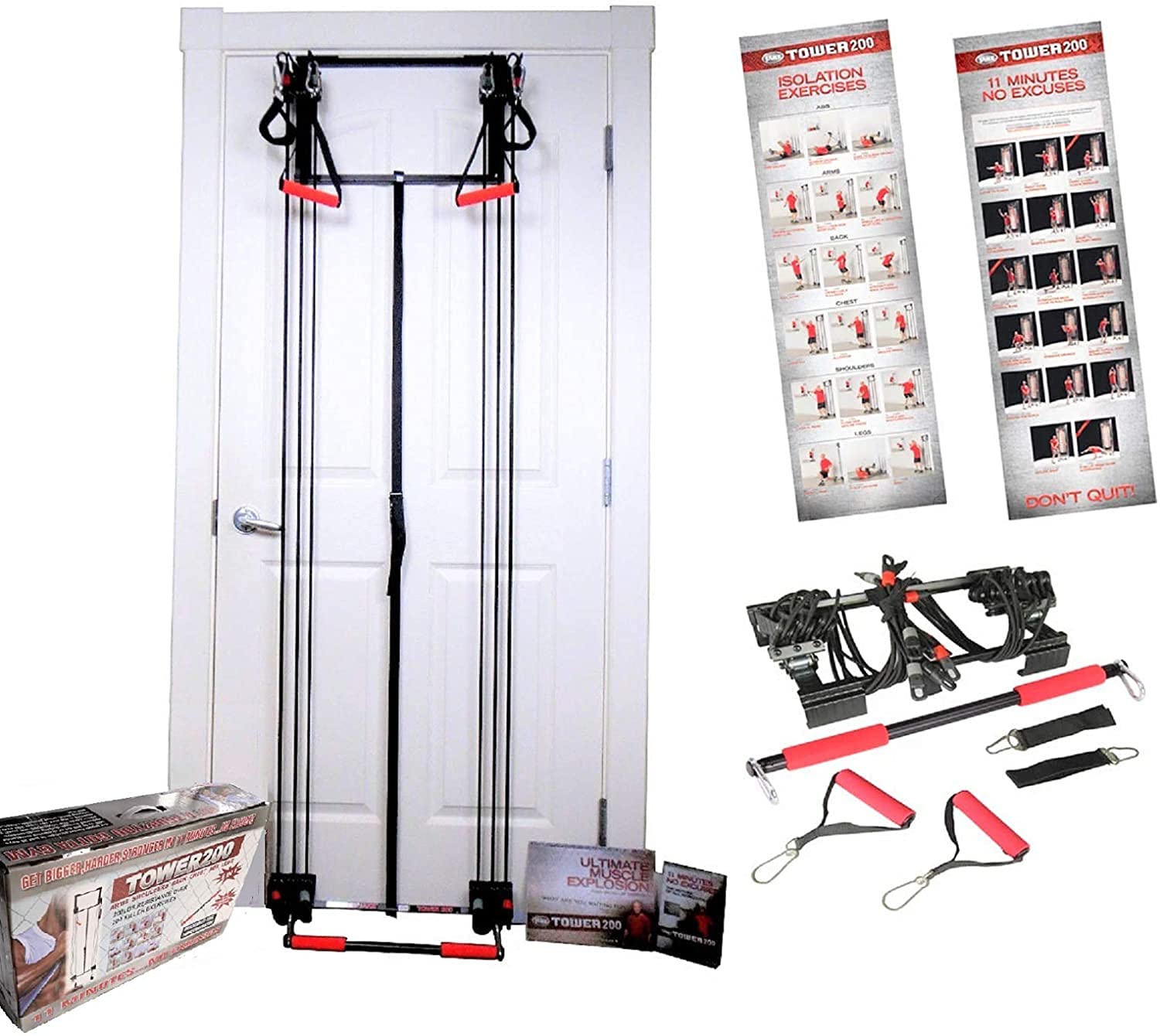 Complete Door Gym Full Body Workout System - Heavy Duty Home Fitness Equipment with Resistance Bands, Straight Bar, Hand Grips & Ankle Straps - Perfect for Strength Training, Pull Ups & Home Exercises (Includes DVD & Chart) - Ideal for Small Spaces, Apartments & Travel Workouts